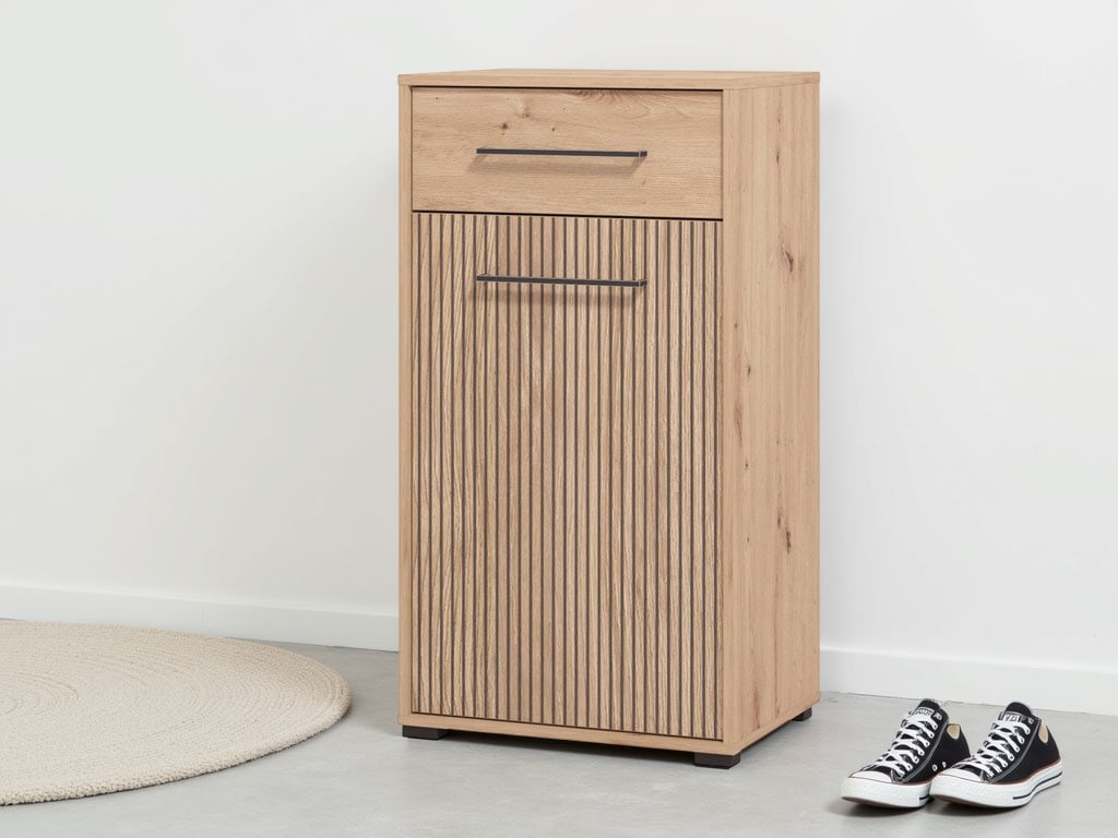 Home affaire Schuhschrank "Landes, Schuhkommode, Schuhregal, mit einer Schublade, Höhe 102 cm" Artisan Eiche, Fron mit schwarzen Streifen, mit 1 Tür, 1 Schubkasten