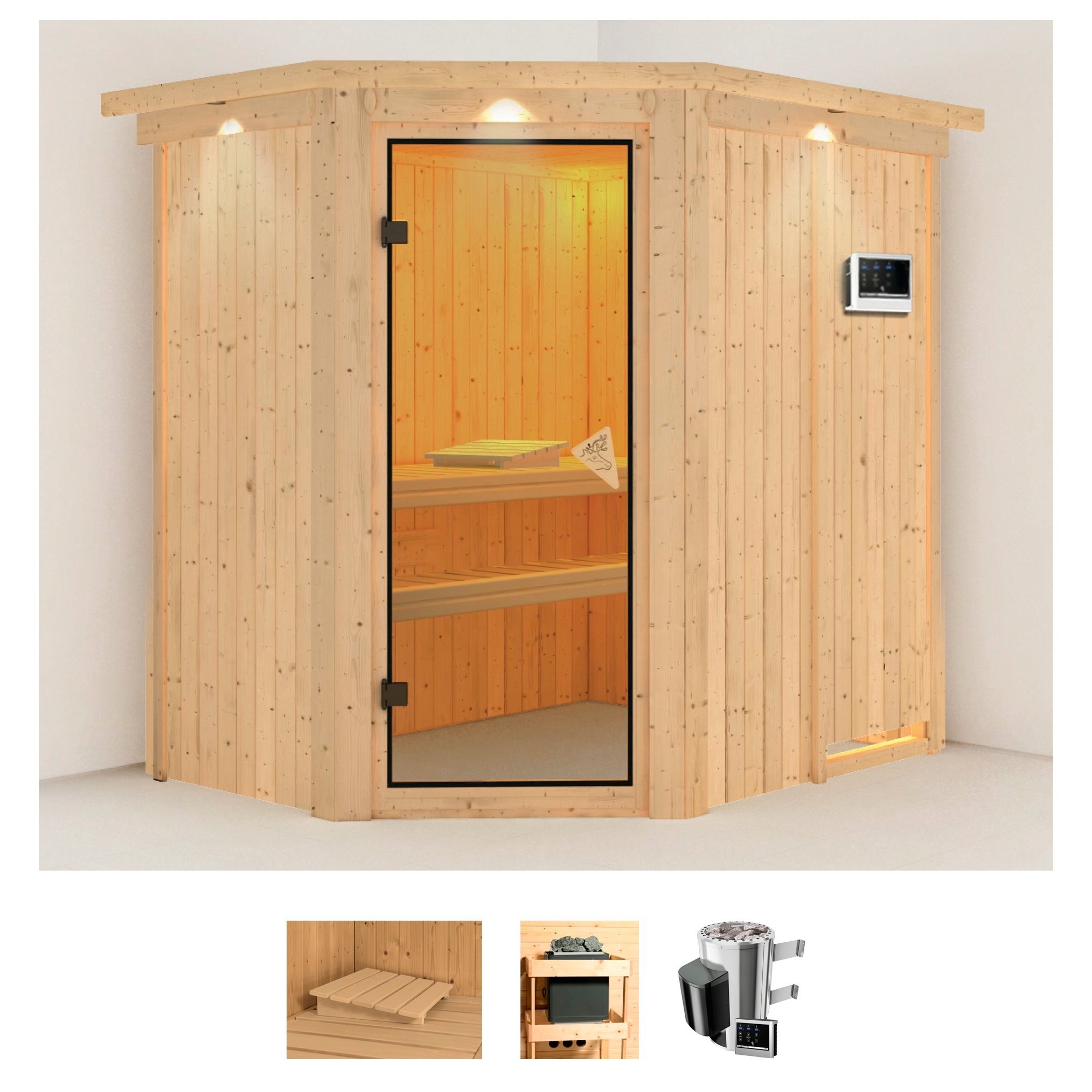 Karibu Sauna »Swantje«, 3,6-kW-Bio-Plug & Play Ofen mit externer Steuerung