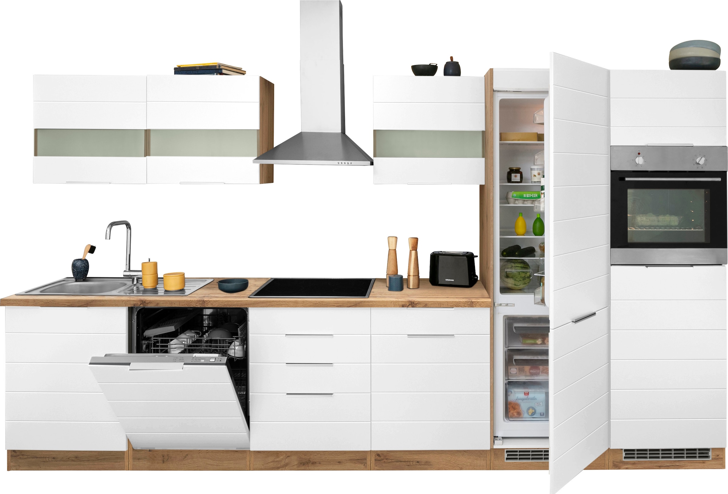 KOCHSTATION Küche »KS-Luhe«, 360 cm breit, wahlweise mit oder ohne E-Geräten, gefräste MDF-Fronten