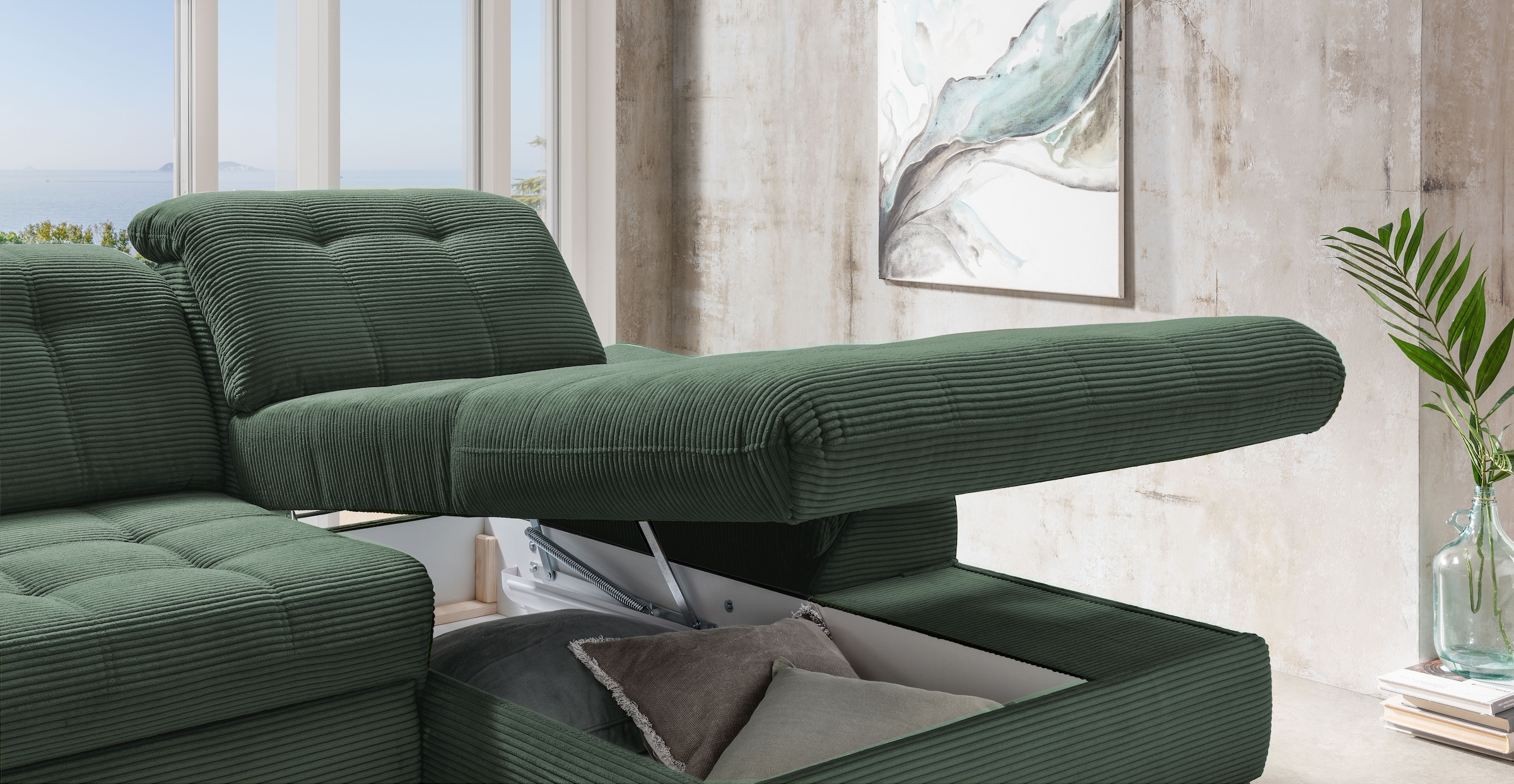 Home affaire Ecksofa »Lazio modern & bequem,  Breite 358cm, U-Form, tolle Detailverarbeitung« inkl. Bettkasten, Bettfunktion, Kopfteil-, Sitztiefenverstellung