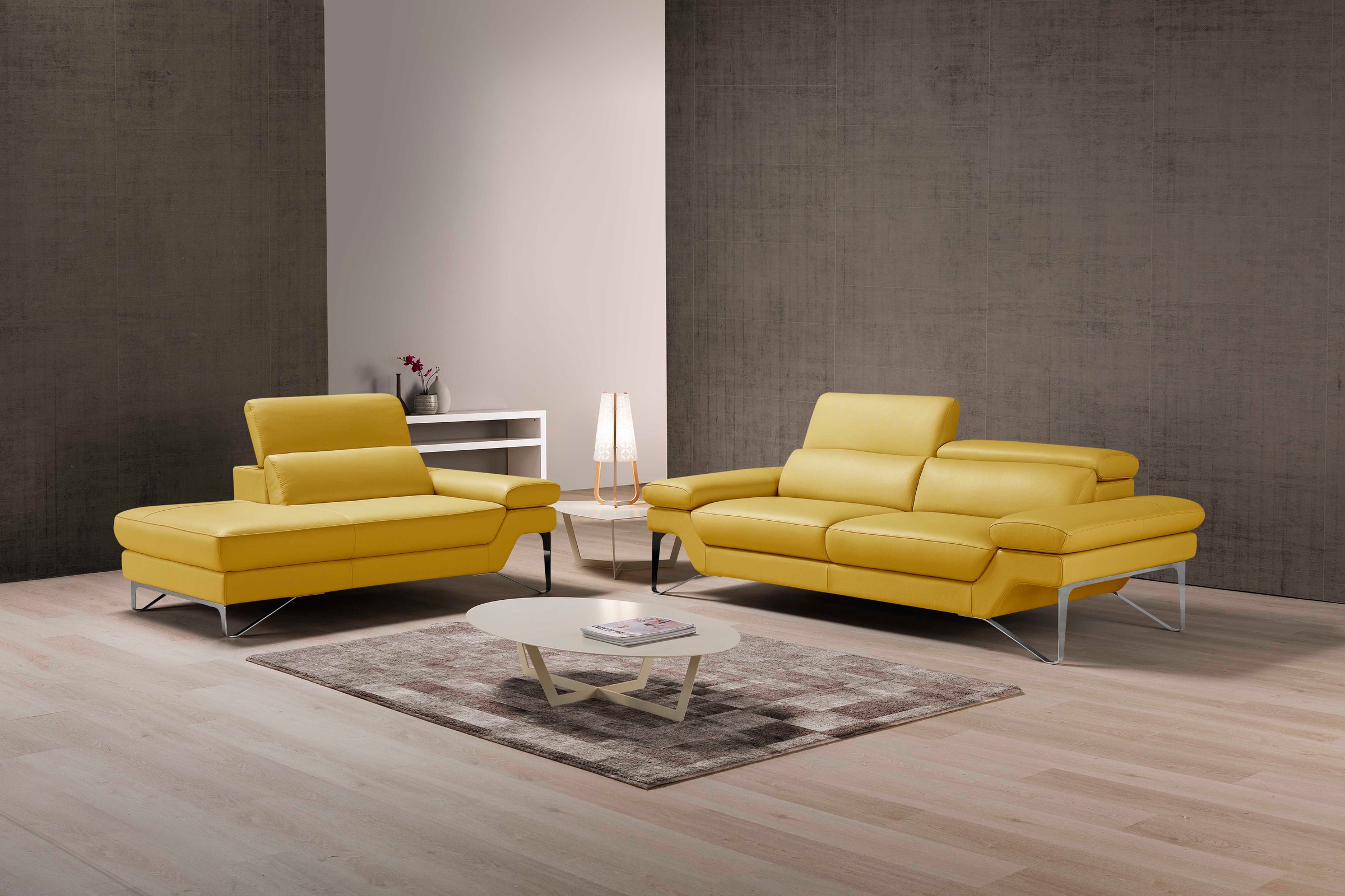 Egoitaliano Polstergarnitur "Princess Design und Sitzkomfort im Einklang, bequem und hochwertig" Set aus 2,5 Sitzer und freitehende Ottomane, Kopfstützen verstellbar