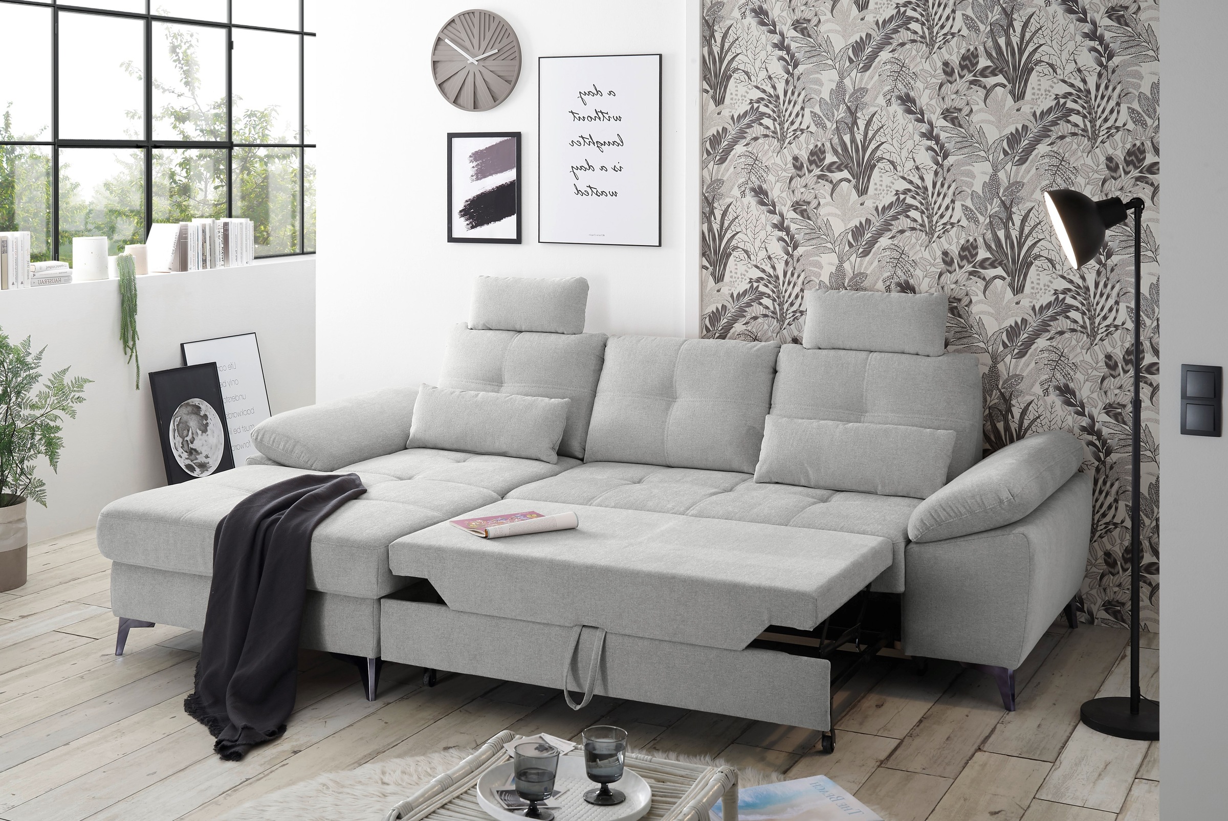 ED EXCITING DESIGN Ecksofa »Auckland L-Form«, mit Bettfunktion, Bettkasten, Armteilverstellung, Kopfstützen