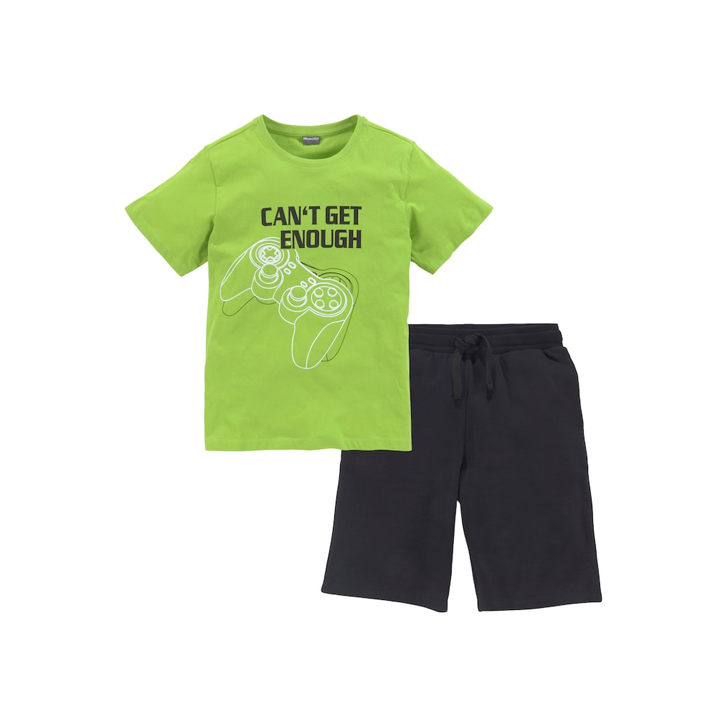 KIDSWORLD T-Shirt & Bermudas »CAN´T GET ENOUGH - Spruch«, (Set, 2 tlg.), Gamer-Print