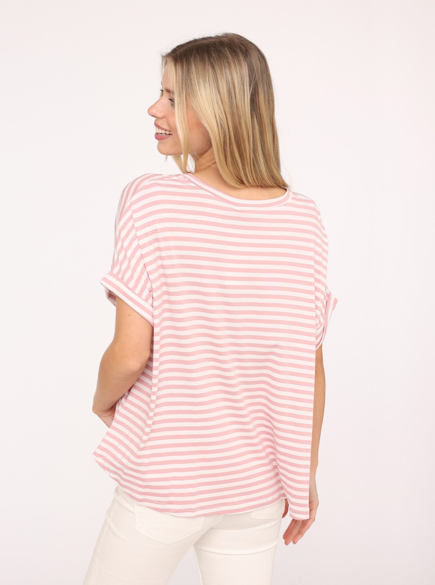 Thumbnail - Zwillingsherz T-Shirt ""Maritime Streifen"" One Size, Kurzarm, V-Ausschnitt, gestreift, Loose Fit