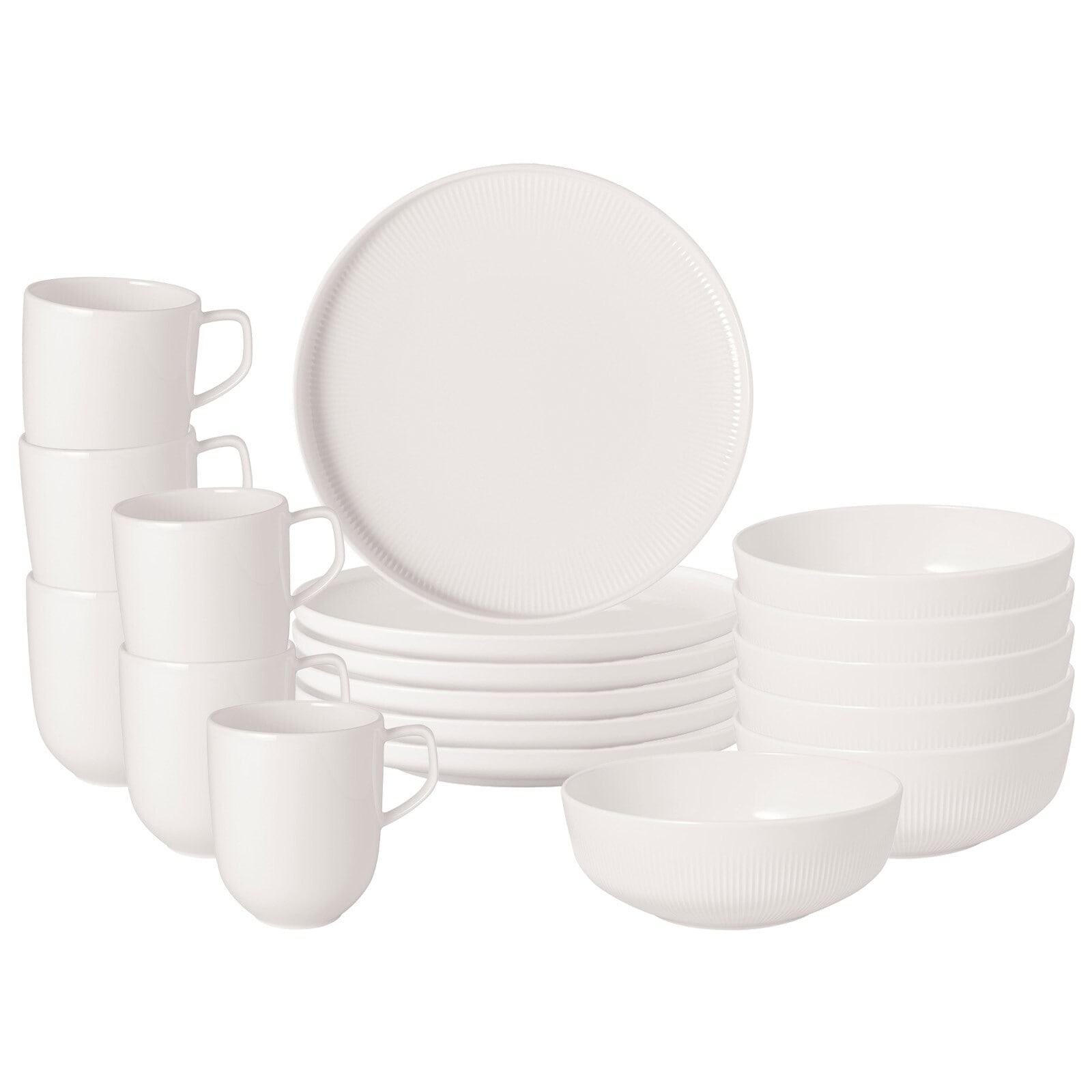 Villeroy & Boch Geschirr-Set "Frühstücks-Set Afina 18er Set weiß" Spülmaschinengeeignet, Mikrowellenfest