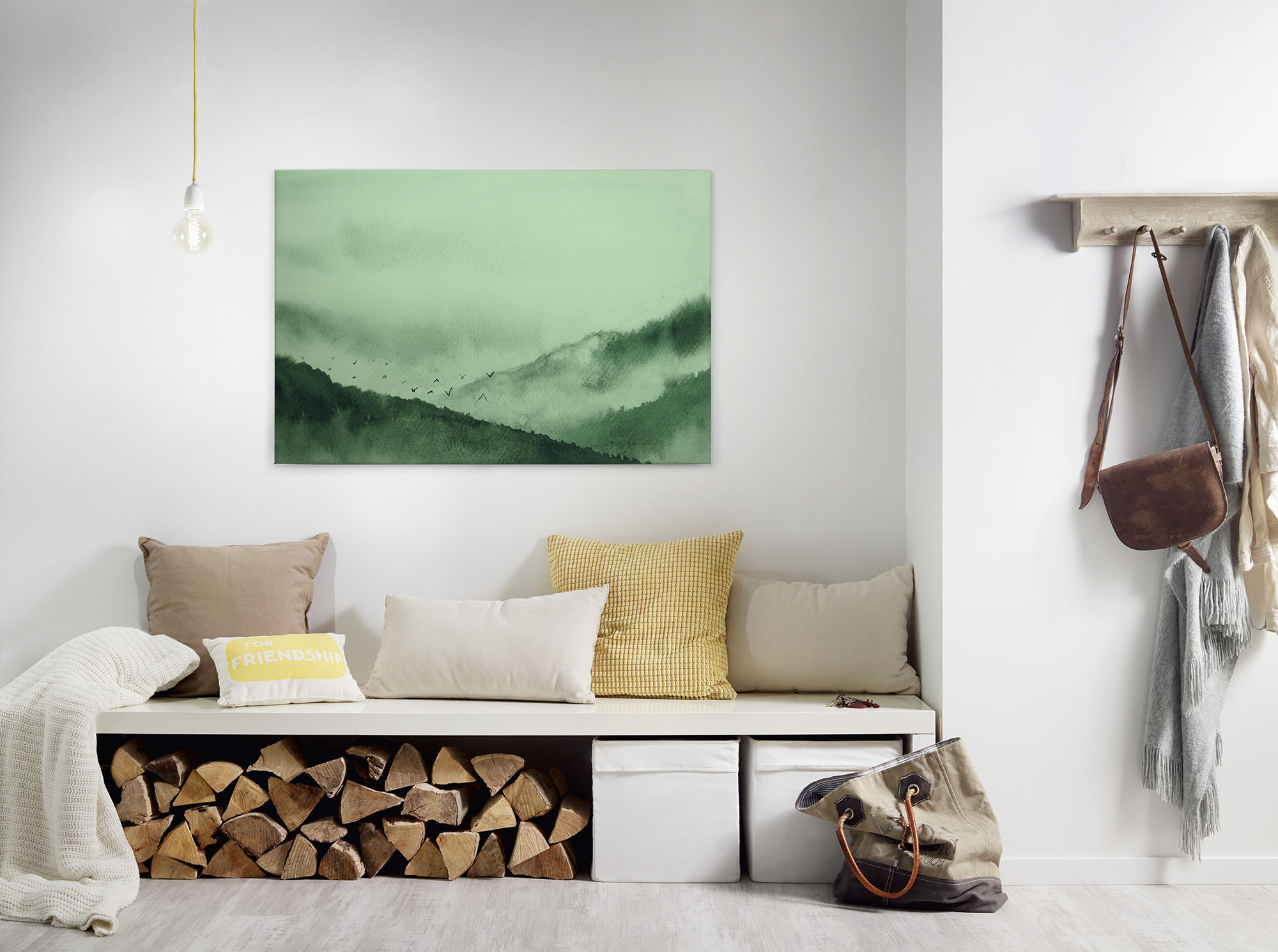 A.S. Création Leinwandbild "Gloomy Landscape" Kunst Wald 1 Stk. tlg. Nebel Keilrahmen Berg Gebirge Landschaft Leinwand-Bild Wohnzimmer Wand