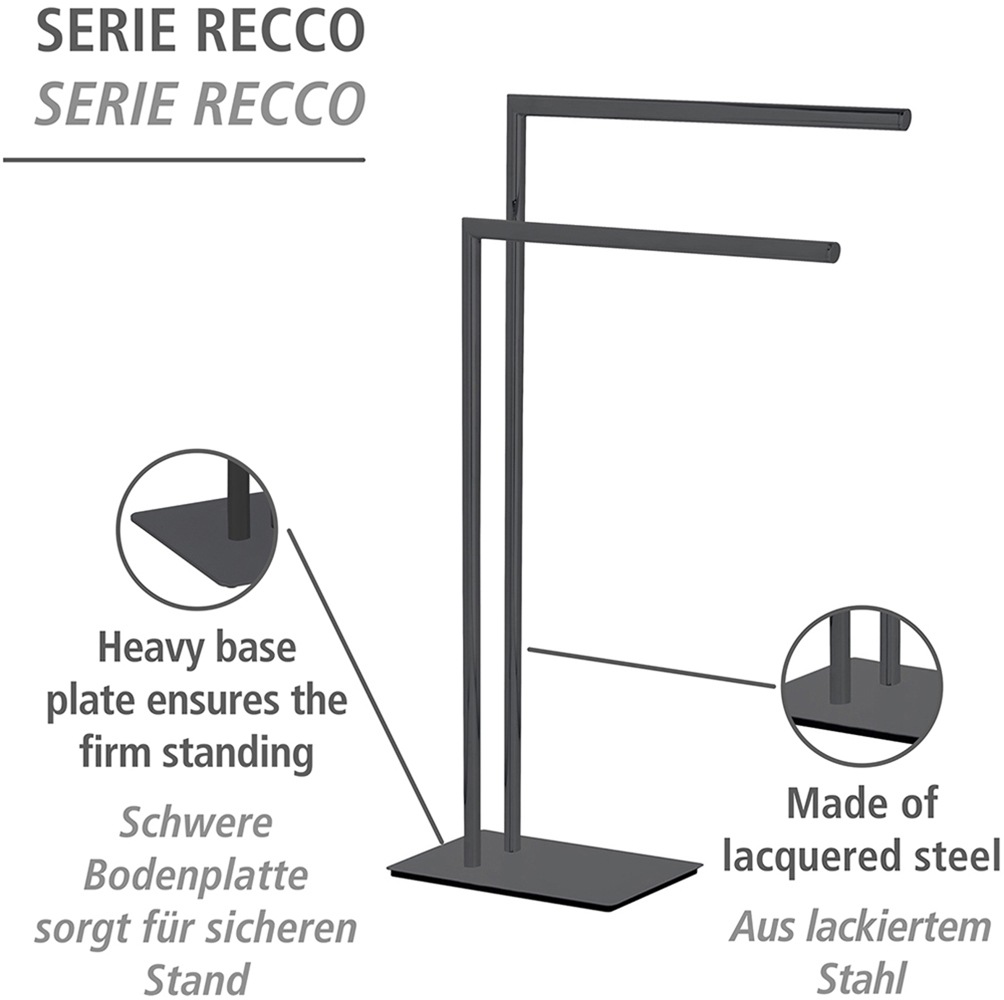 WENKO Handtuchständer »Modell Recco«, aus lackiertem Stahl, 2 Handtuchstangen, schwere Bodenplatte