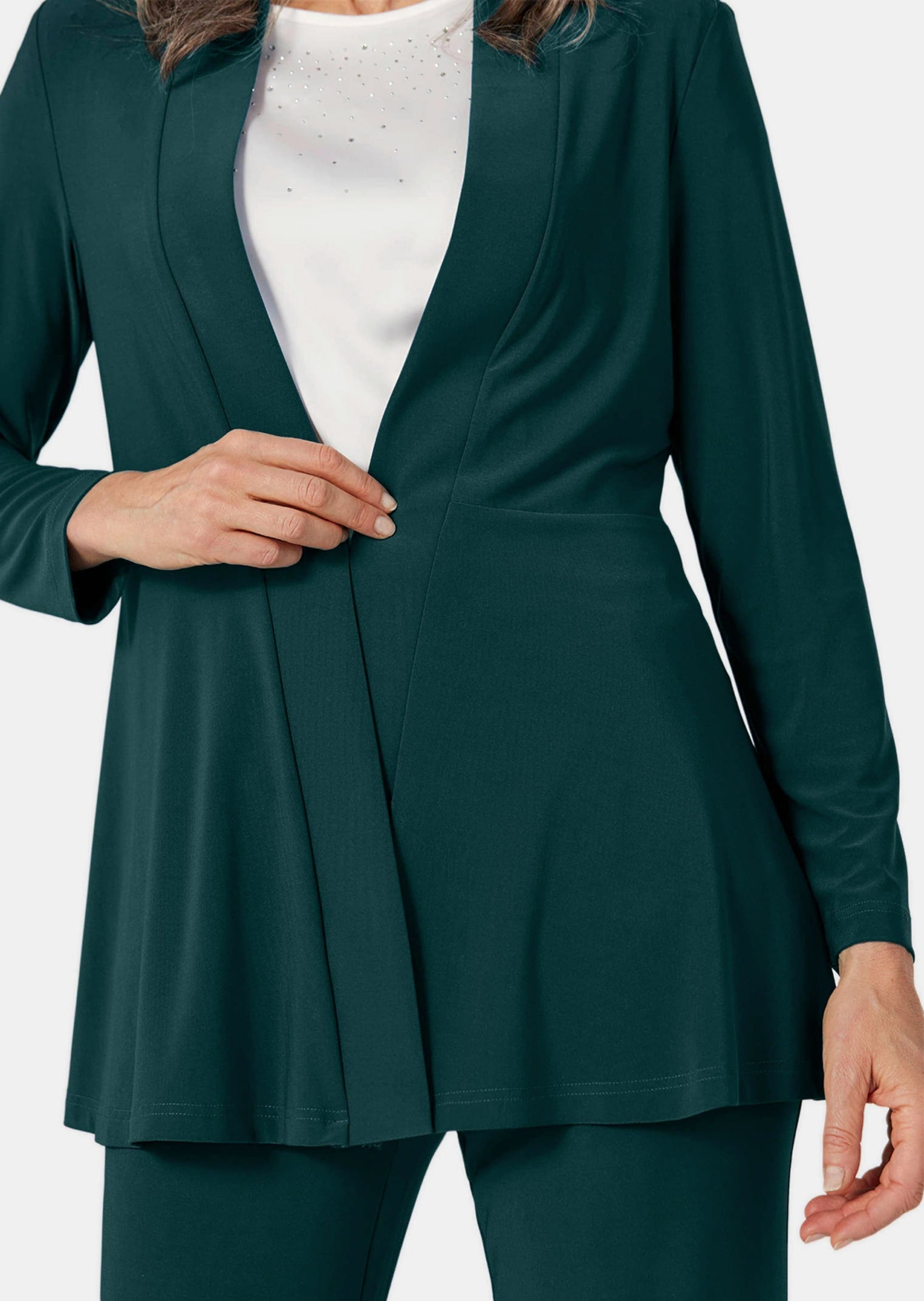 GOLDNER Sweatjacke »Jersey-Longjacke Weich fallende Jersey-Longjacke«