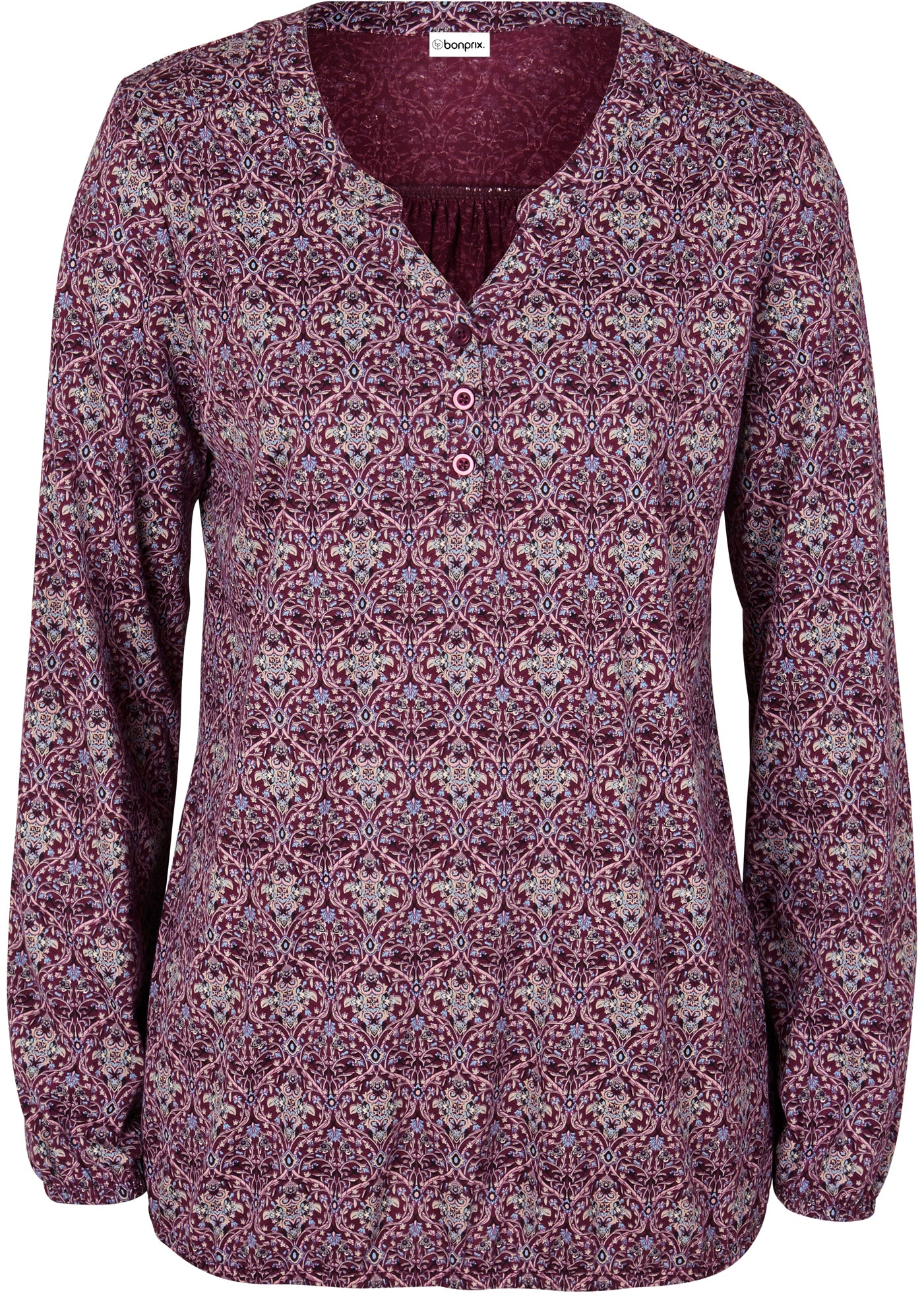 bonprix Tunikashirt Loose Fit Passform, Langarm-Design, aus Baumwolle und Viskose