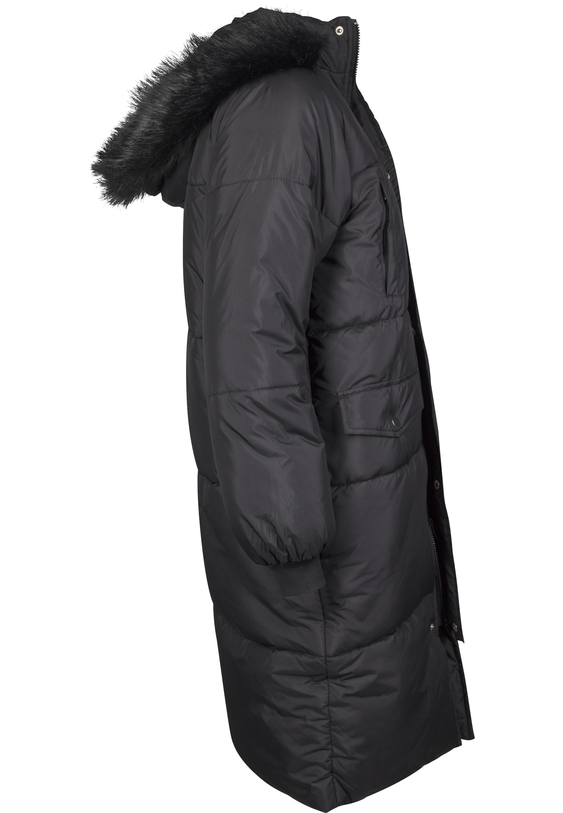 URBAN CLASSICS Winterjacke »Urban Classics Damen Ladies Oversize Faux Fur Puffer Coat« 1 Stk. tlg. mit Kapuze