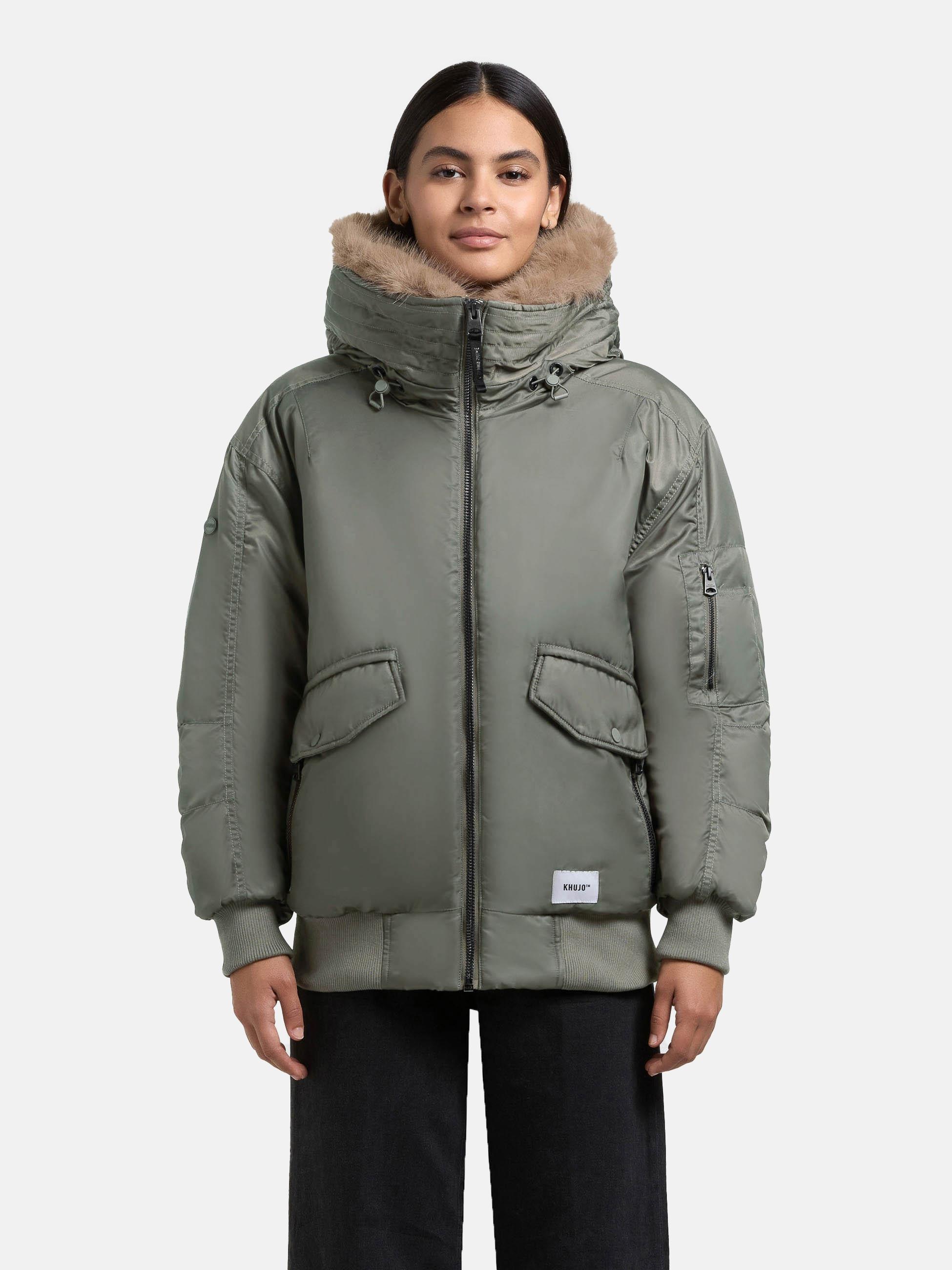 khujo Bomberjacke "Cela" mit Kapuze Oversize Winterjacke mit abnehmbarem Kunstpelz-Besatz