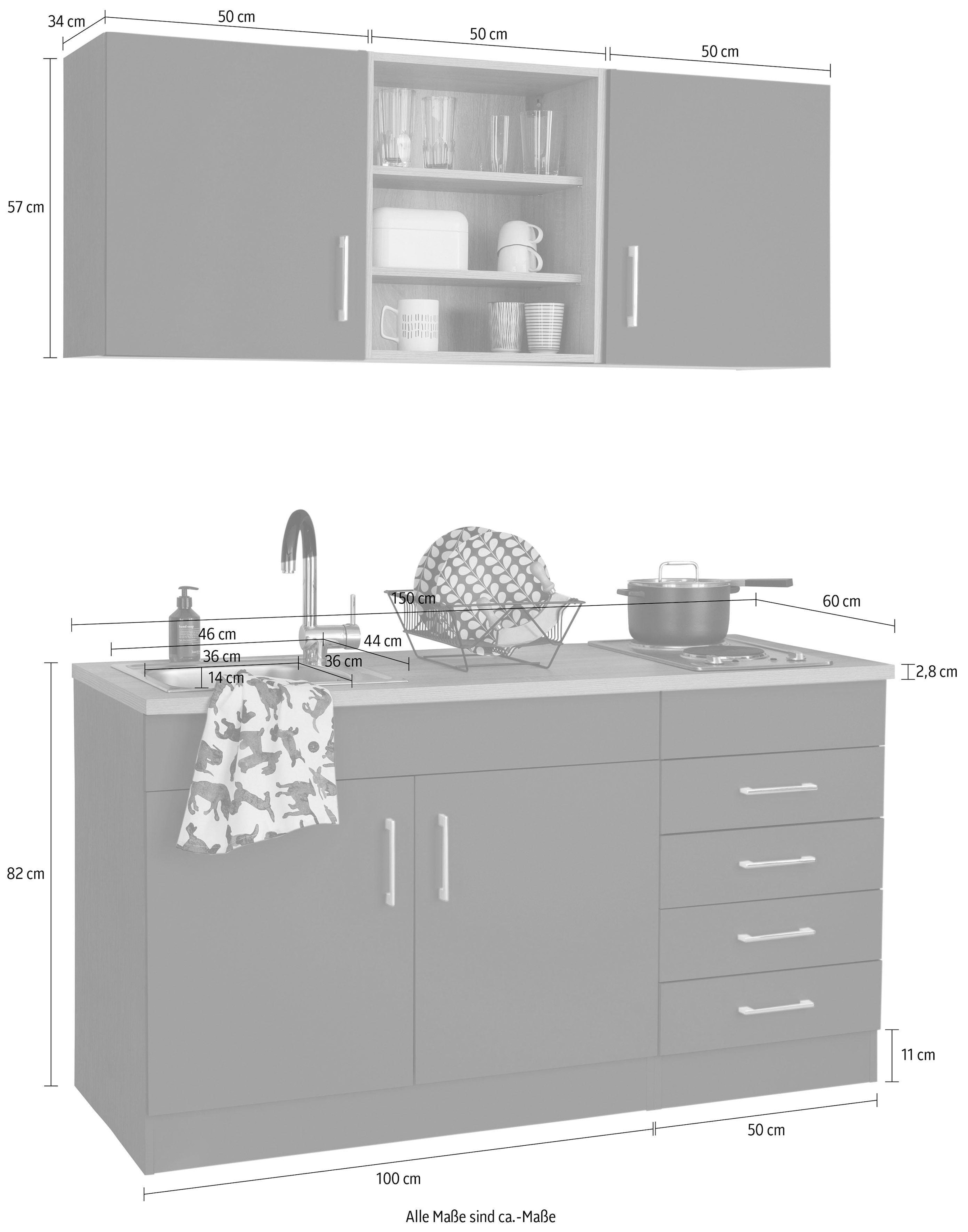 HELD MÖBEL Küche »Mali«, Breite 150 cm, wahlweise mit E-Geräten