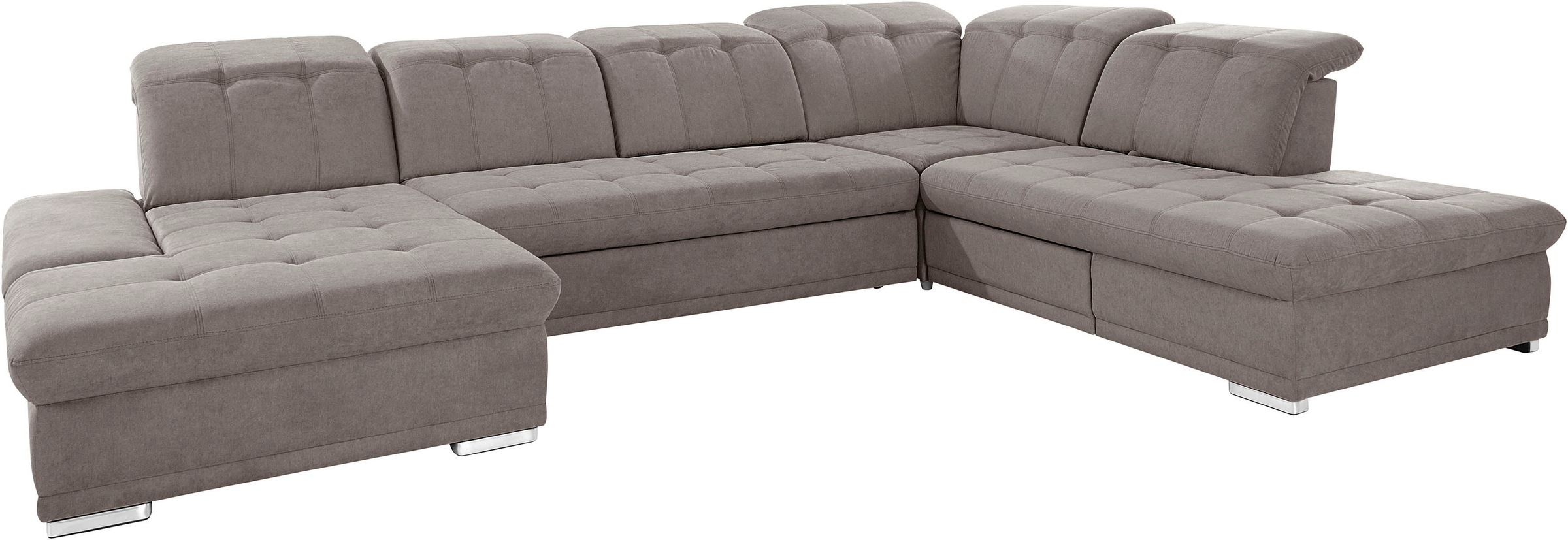 Wohnlandschaft COTTA "Holiday U-Form mit Sitztiefen-, Armteil- und Kopfteilverstellung", grau (elephant), B:386cm H:86cm T:265cm, 100% Polyester, Sofas, Wohnlandschaft, wahlweise mit Bettfunktion & Bettkasten 6