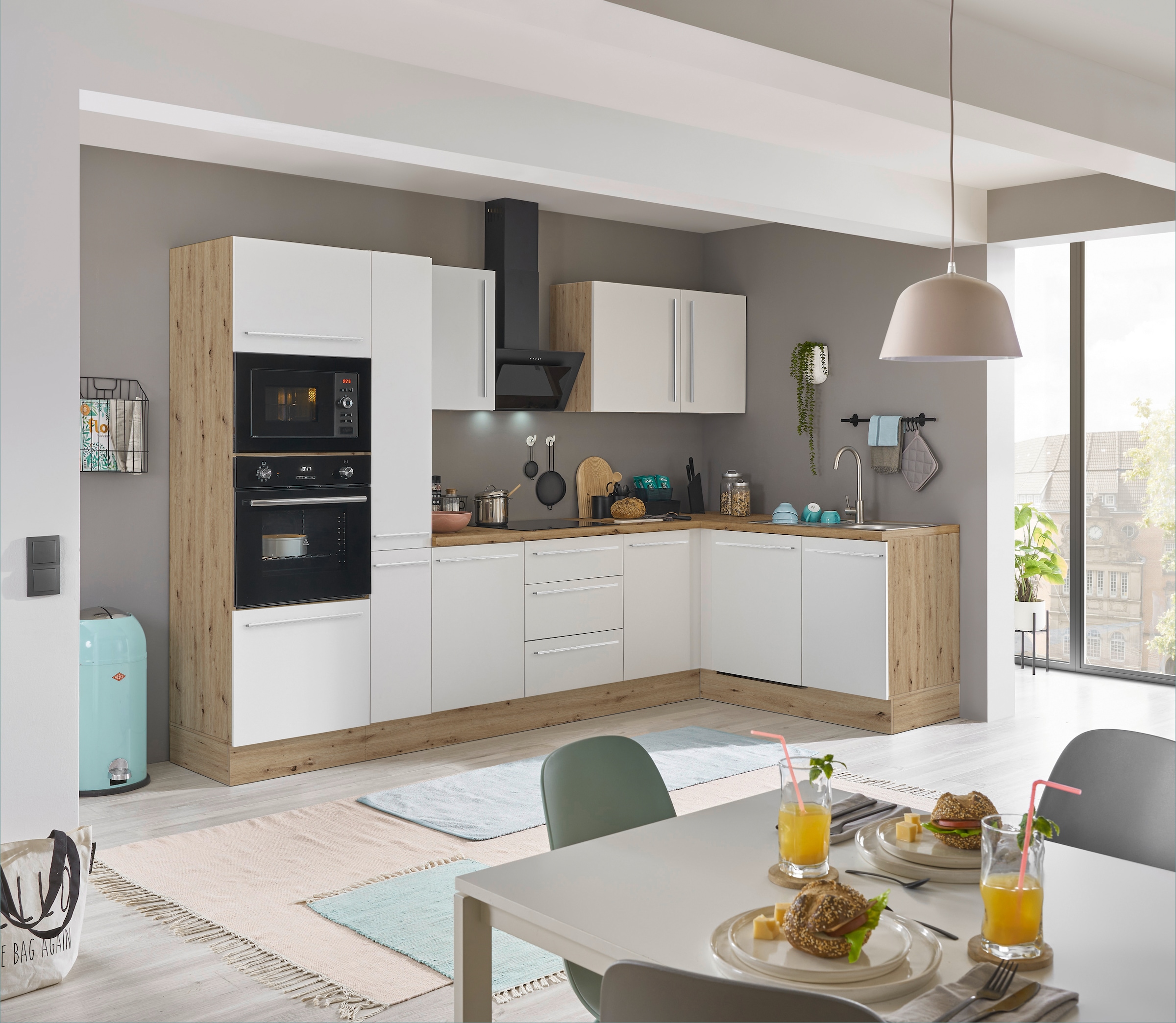 KOCHSTATION Winkelküche »Florida, Stellbreite 310x175 cm« wahlweise mit E-Geräten, mit Softclose für Türen und Schubkästen