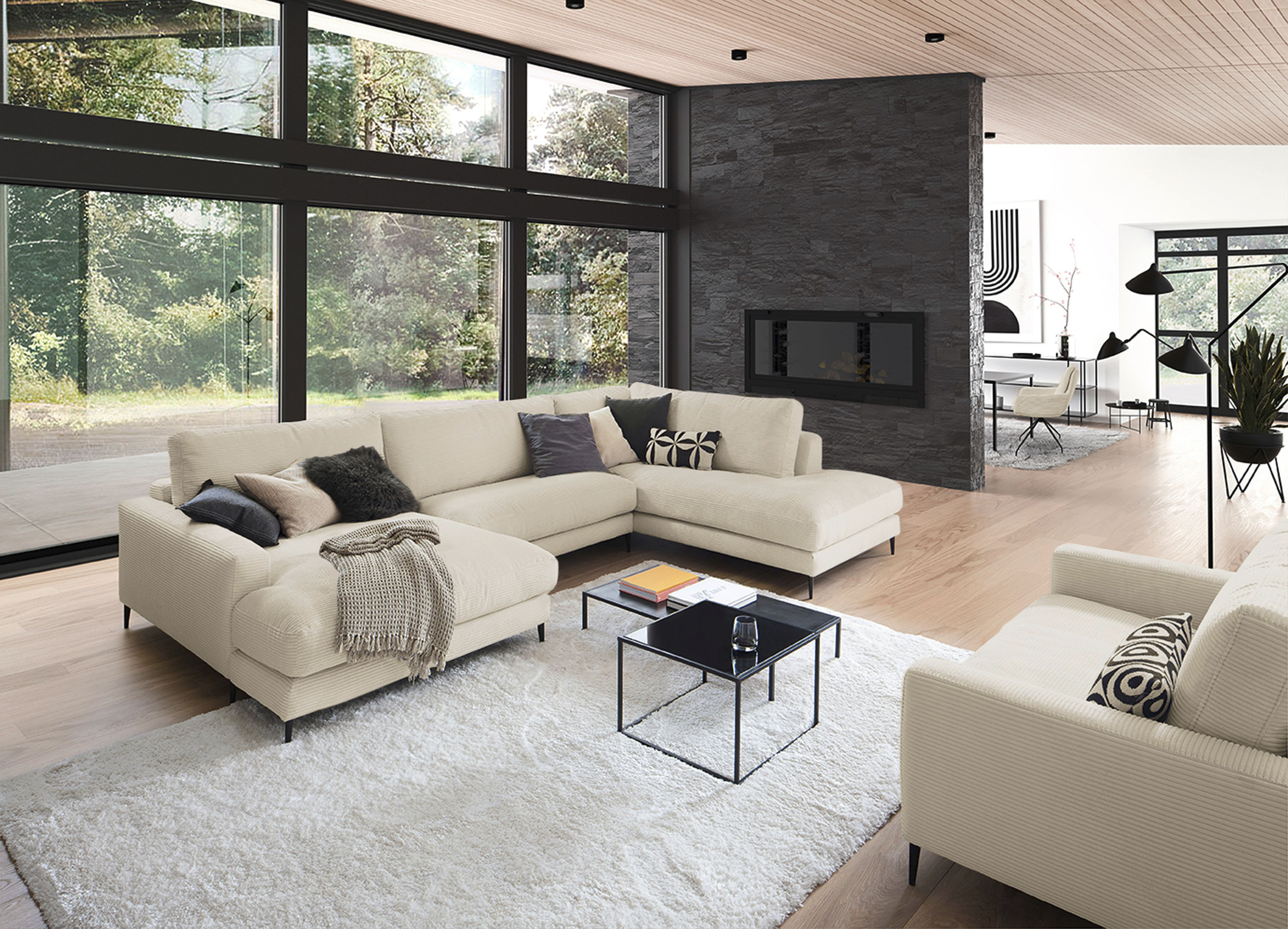 Home affaire Wohnlandschaft "Downtown XXL B/T/H: 341/223/84 cm Loungemöbel zum Relaxen" weicher Sitzkomfort, Cord-Bezug, weicher Sitzkomfort U-Form