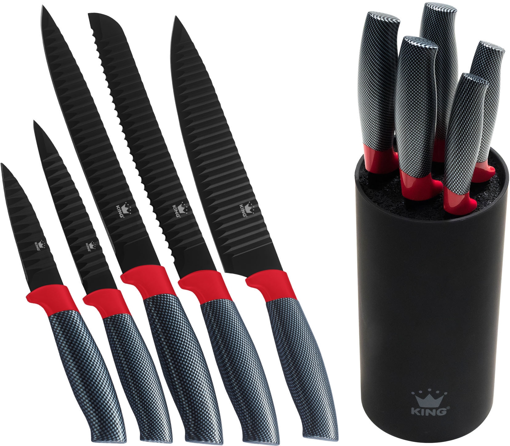 KING Topf-Set »Aluguss Red«, Aluminiumguss, (Set, 15 tlg., 4Töpfe,3 Deckel,1  Messerblock,5 Kochmesser,Messer-Set + Schneidebrett), Induktion bestellen |  BAUR