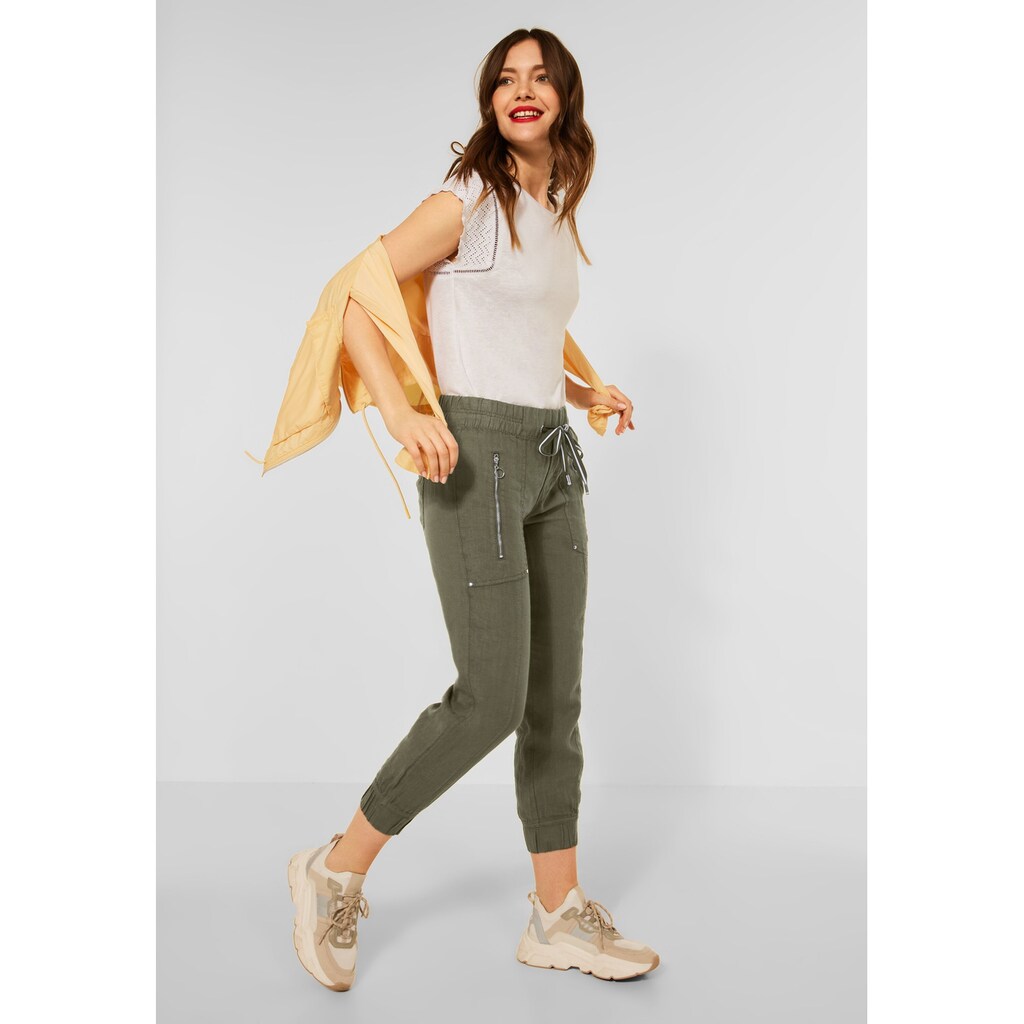 Damenmode Hosen STREET ONE Cargohose, Elastikbund mit Tunnelzug olivgrün Damenmode Hosen STREET ONE Cargohose, Elastikbund mit Tunnelzug olivgrün