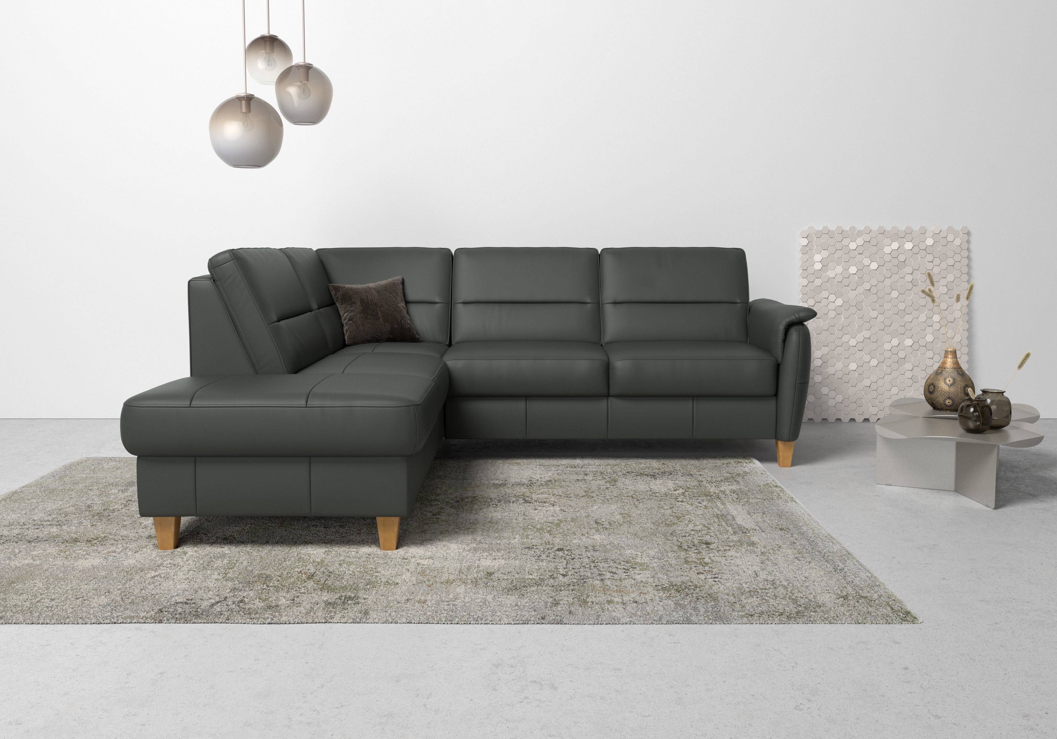 Home affaire Ecksofa "Palmera, L-Form, B: 236 cm, Bettfunktion & Bettkasten wählbar" Federkern-Polsterung, Sitzhöhe 48 cm, handgefertigt, stilvolles Design