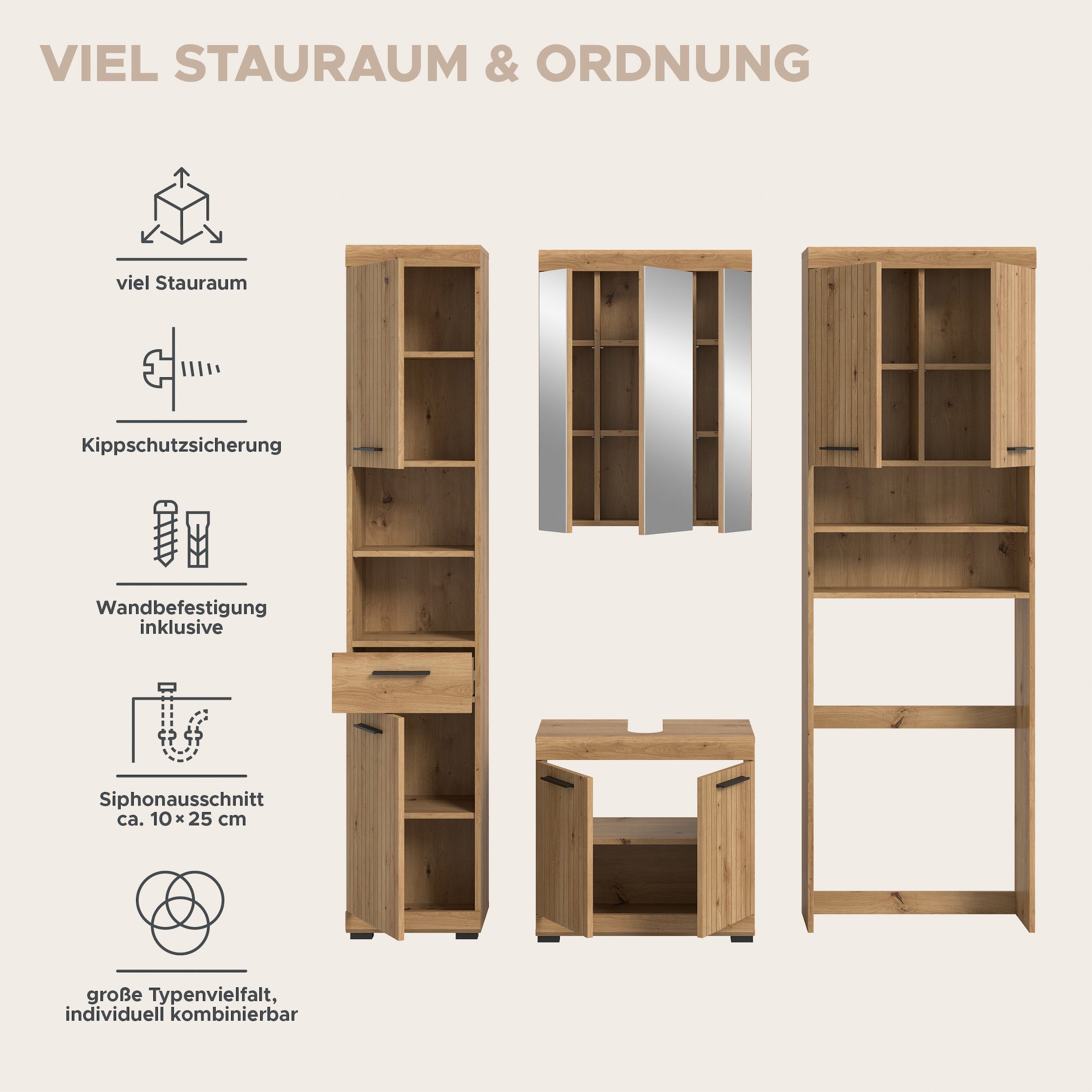 welltime Badmöbel-Set »SIENA, 4 teilig, bestehend aus:« Set, TOPSELLER!, 4 Stk. tlg.