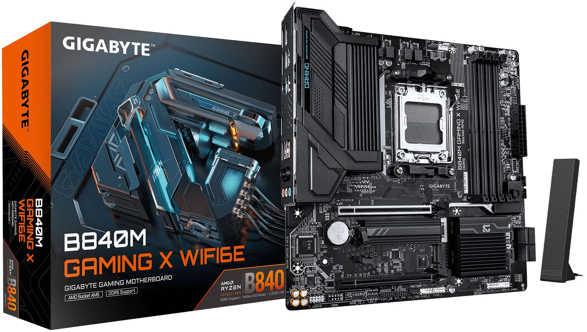 GIGABYTE Mainboard "B840M GAMING PLUS WIFI6E", B:24,4cm H:3,5cm T:24,4cm, schwarz, Mainboards
