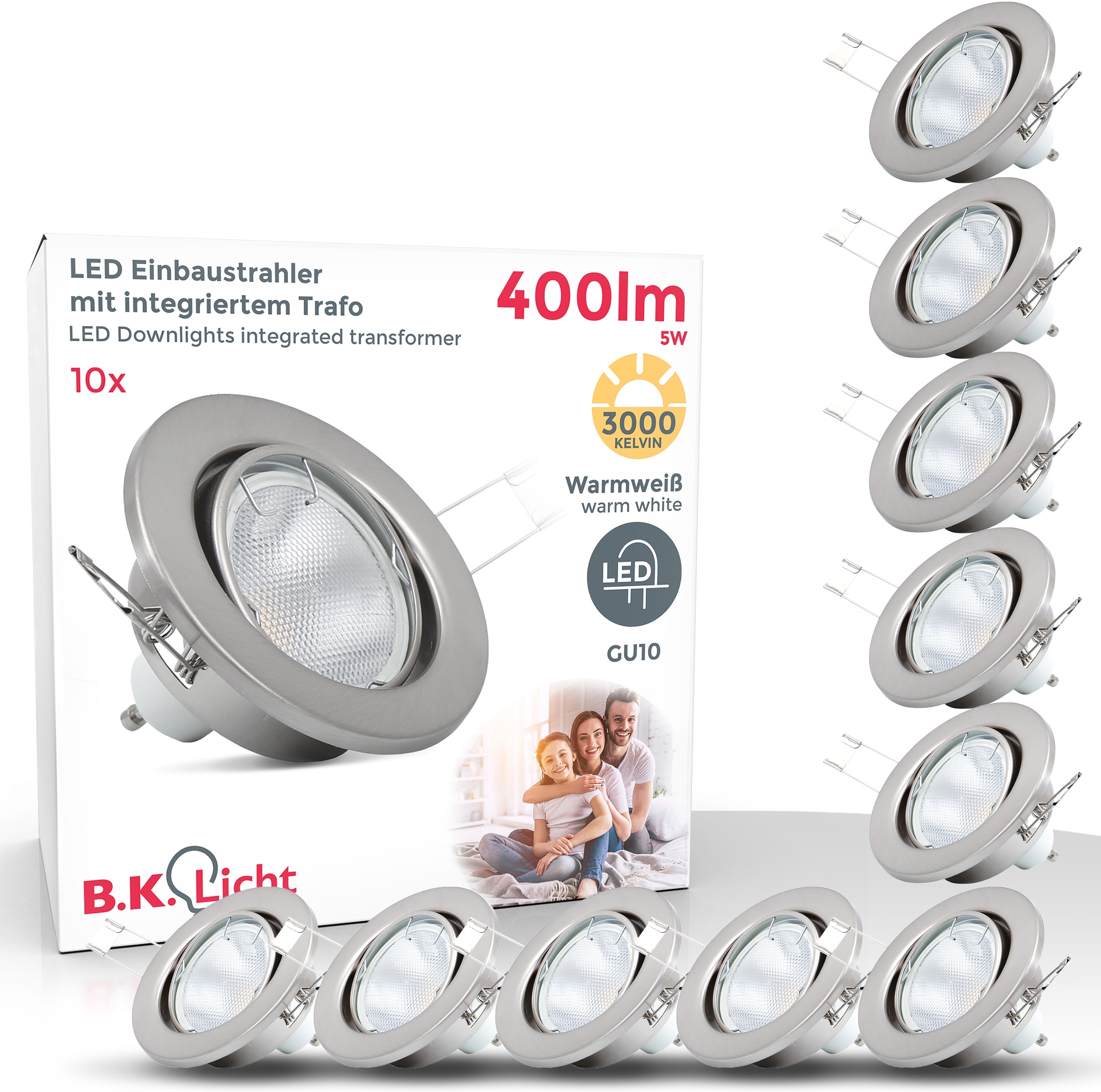 LED 10 GU10 BAUR schwenkbar, B.K.Licht nickel, Einbauleuchten, kaufen LED Einbaustrahler, flammig-flammig, matt Einbau-Spots, |