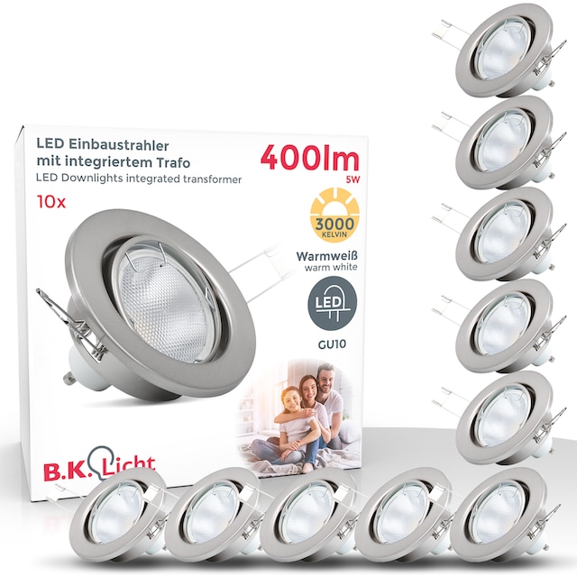 B.K.Licht LED Einbaustrahler, 10 flammig-flammig, LED Einbauleuchten,  schwenkbar, Einbau-Spots, nickel, matt GU10 kaufen | BAUR