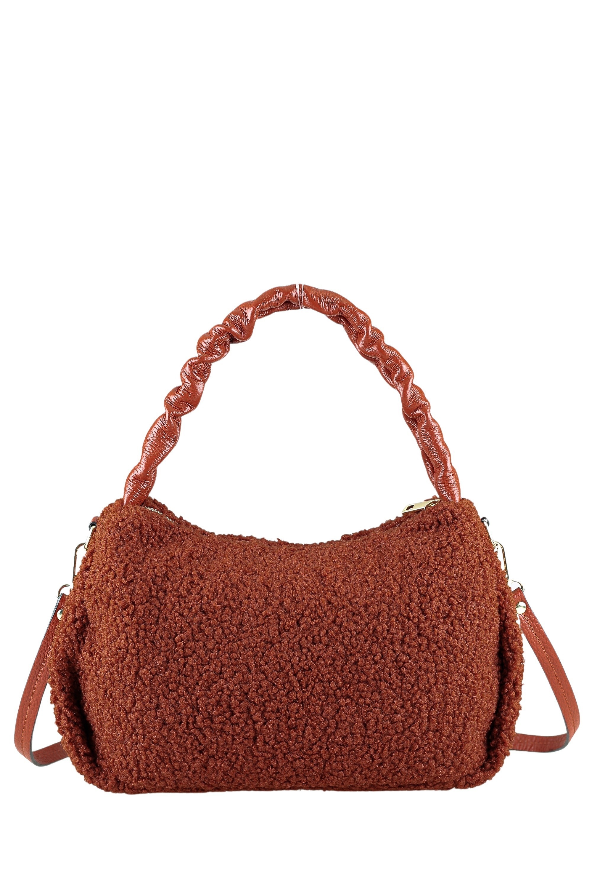 COLLEZIONE ALESSANDRO Schultertasche »Teddy«, aus rostrotem Teddystoff mit Leder