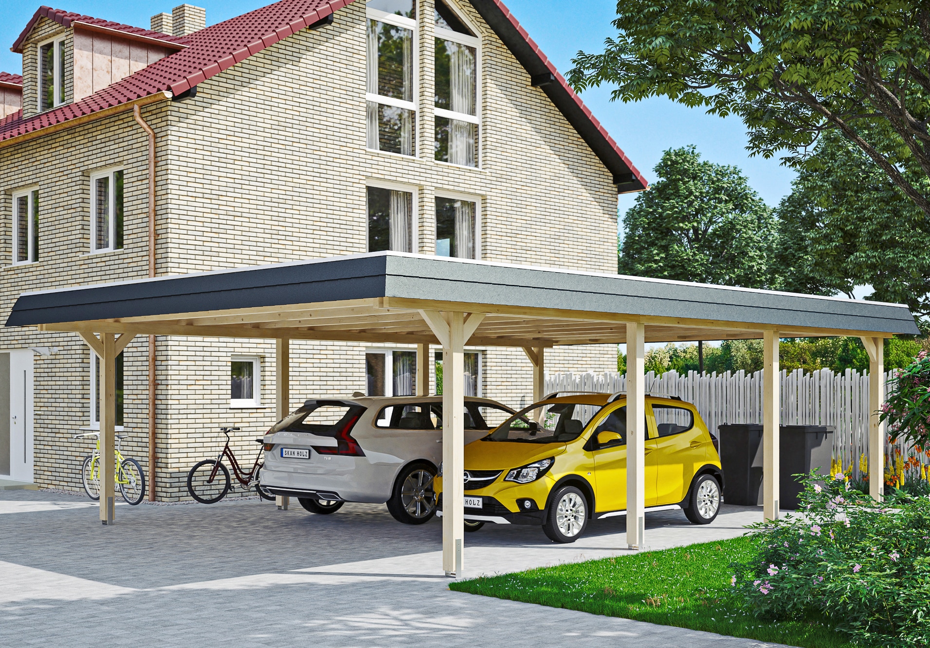 Skanholz Doppelcarport "Wendland" Leimholz 550 cm natur