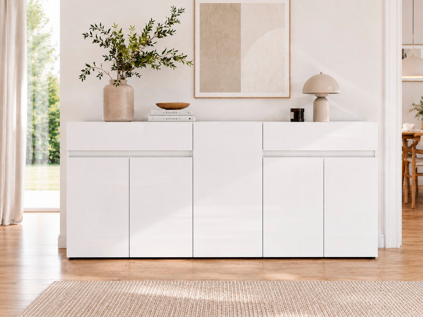 Home affaire Sideboard "MISTER, Kommode, Schrank, Anrichte, Breite 225 cm, Made in Italy" 5 Türen, 2 Schubladen, Hochglanz lackiert, 225/80 cm