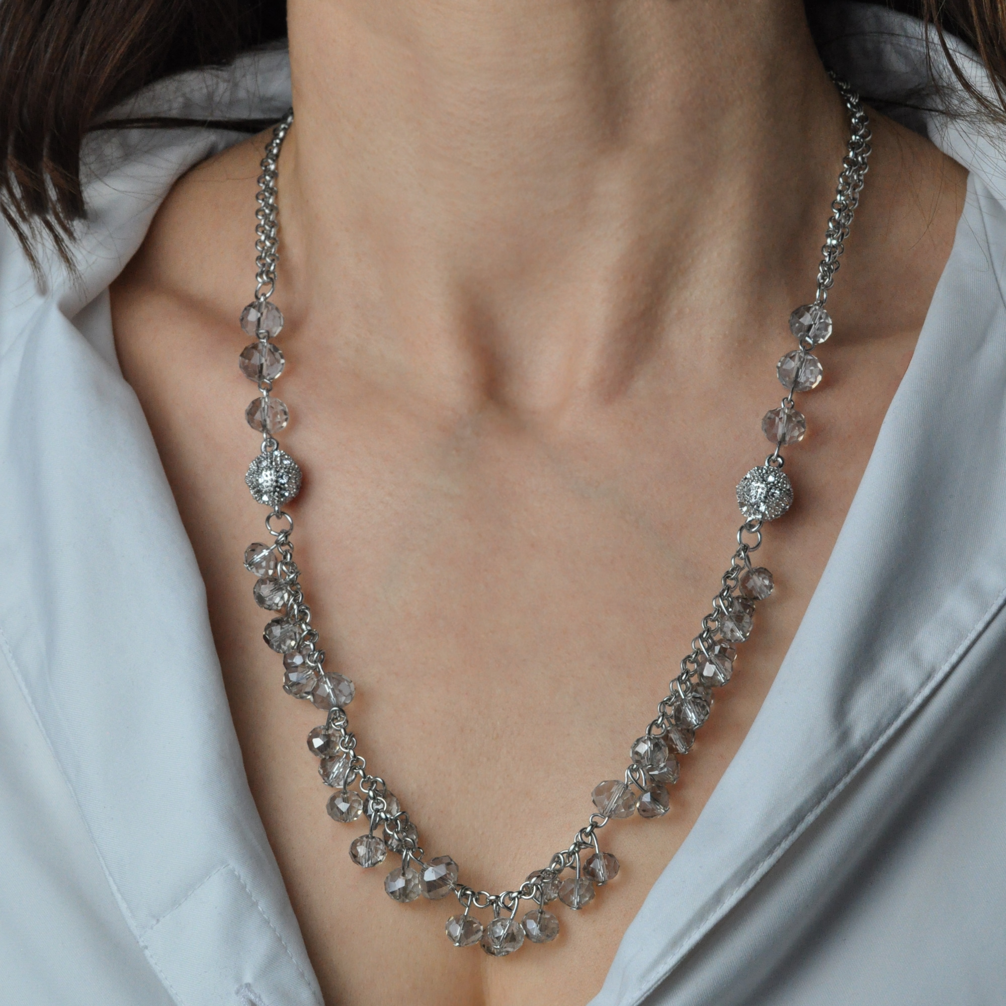 Steuer Collier-Set »Collier Armband silberfarben Ankerkette Glas Perle grau«