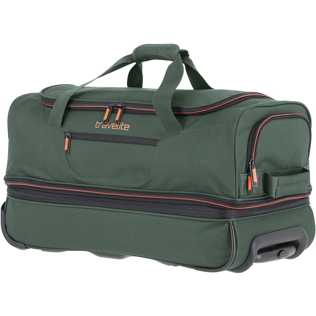 travelite Reisetasche »Basics, 55 cm, dunkelgrün«, Duffle Bag Sporttasche mit Trolleyfunktion und Volumenerweiterung