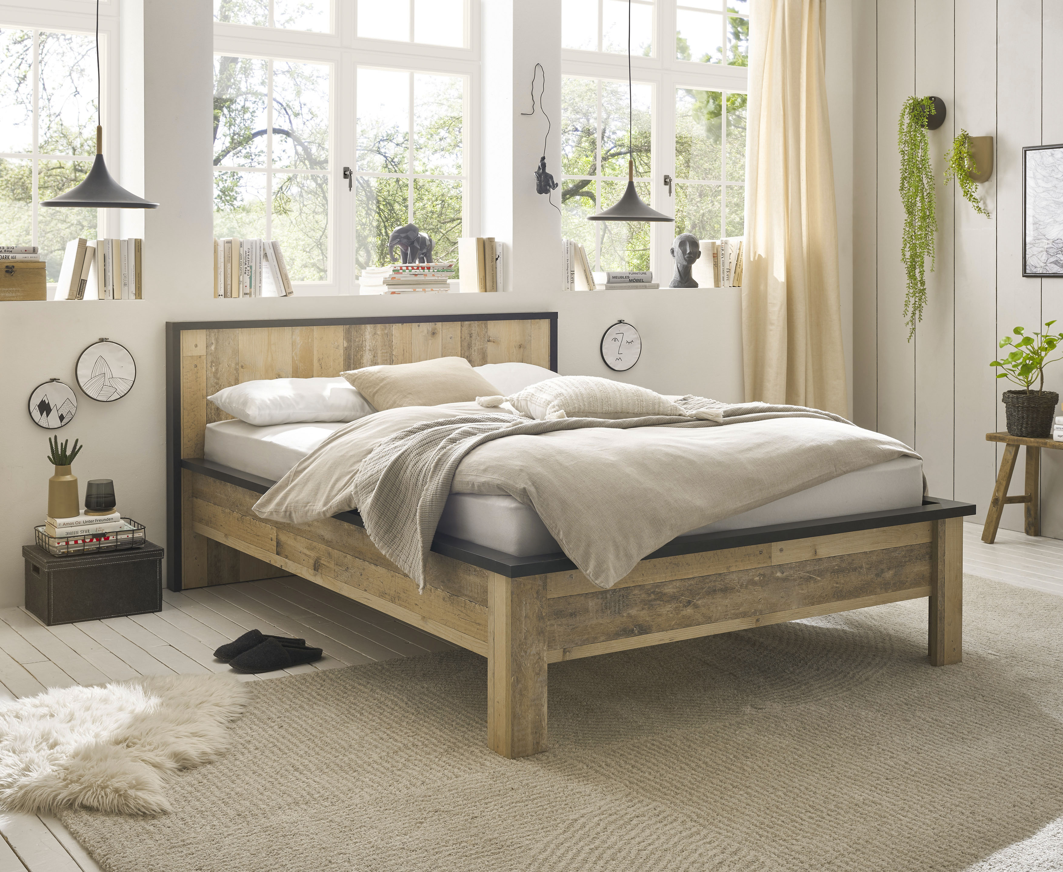 Home affaire 1100000002199 "SHERWOOD Liegefläche 90/140 oder 180x200 cm" aus FSC-zertifiziertem Holzwerkstoff, rustikaler Landhausstil