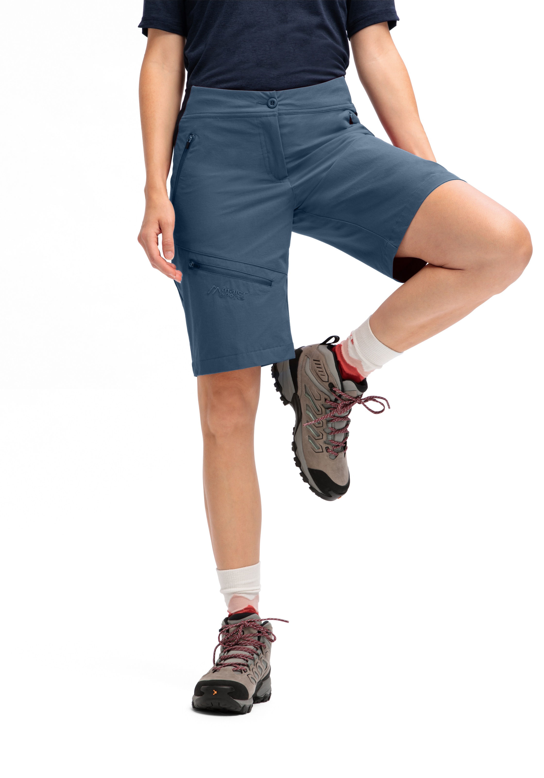 Outdoorhose MAIER SPORTS "Inara Short Vario", Damen, Gr. 40, Normalgrößen, blau (jeansblau), 90% Polyamid, 10% Elasthan, Hosen Outdoorhose, Damen Shorts, kurze Wanderhose, Outdoor-Hose, 4 Taschen, Regular Fit 3