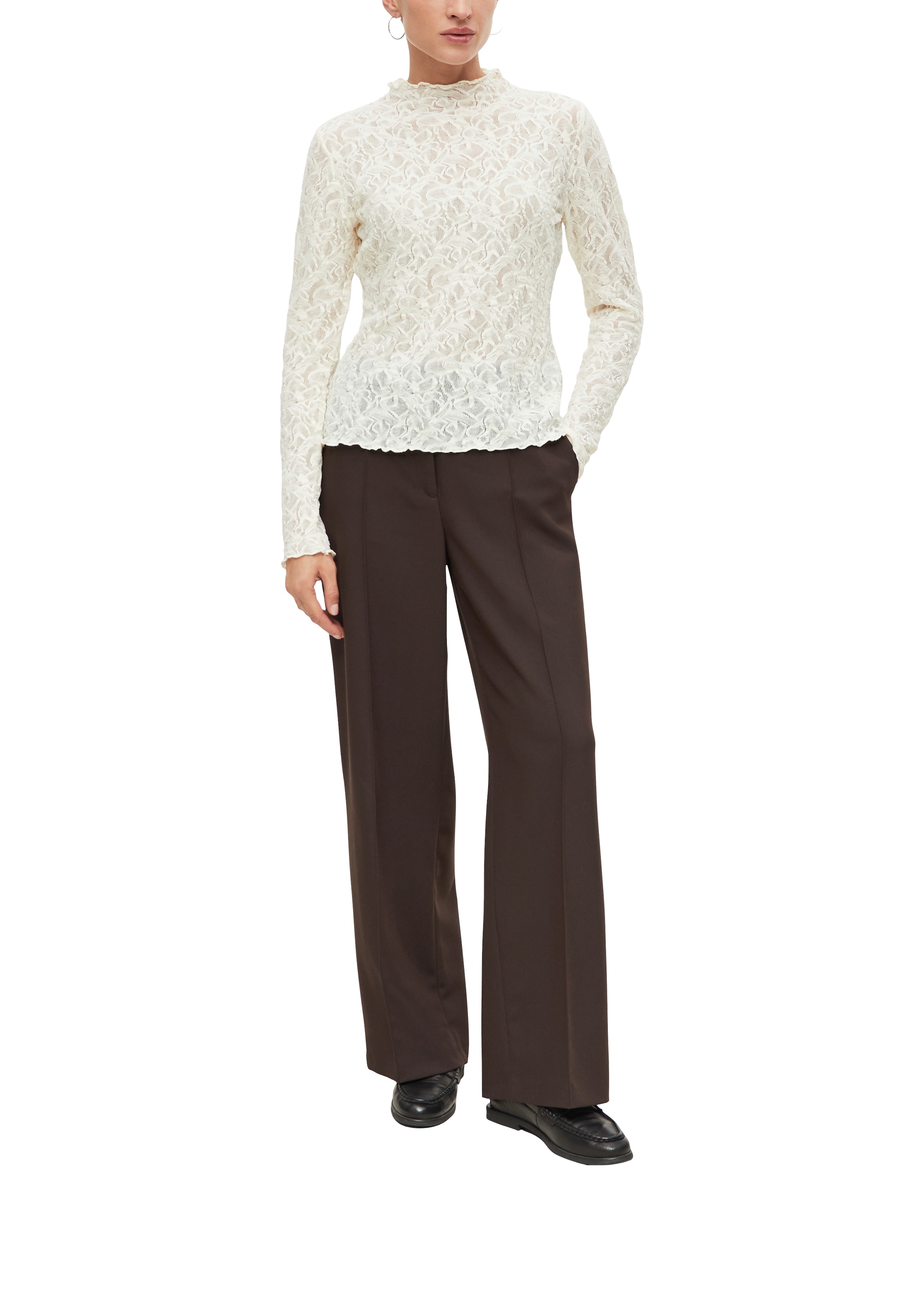 s.Oliver BLACK LABEL Langarmshirt im Häkel-Look und mit Struktur