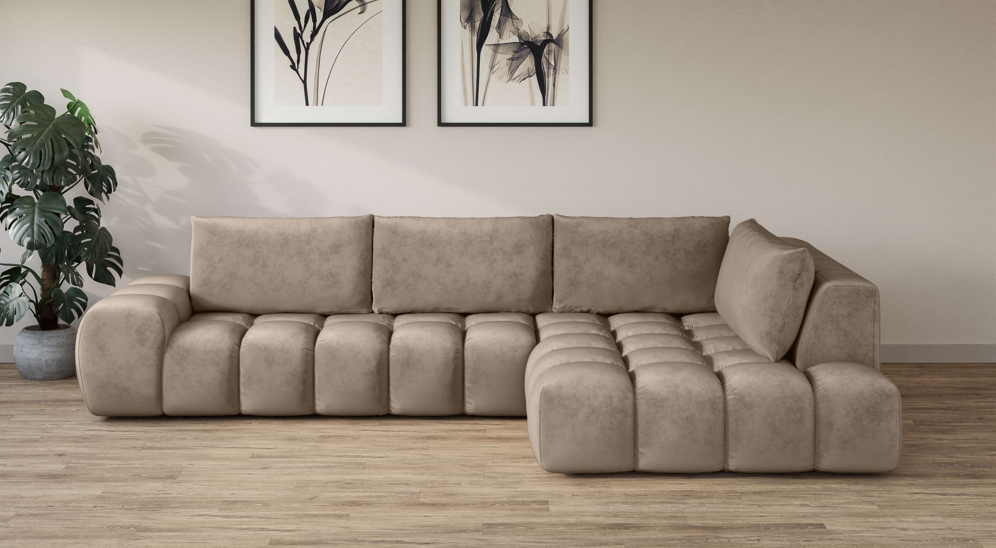 OTTO home Ecksofa "AZITA L-Form, XL 296 cm - Designsofa in Bubble-Optik" lose Rückenkissen, traumhafte Steppung