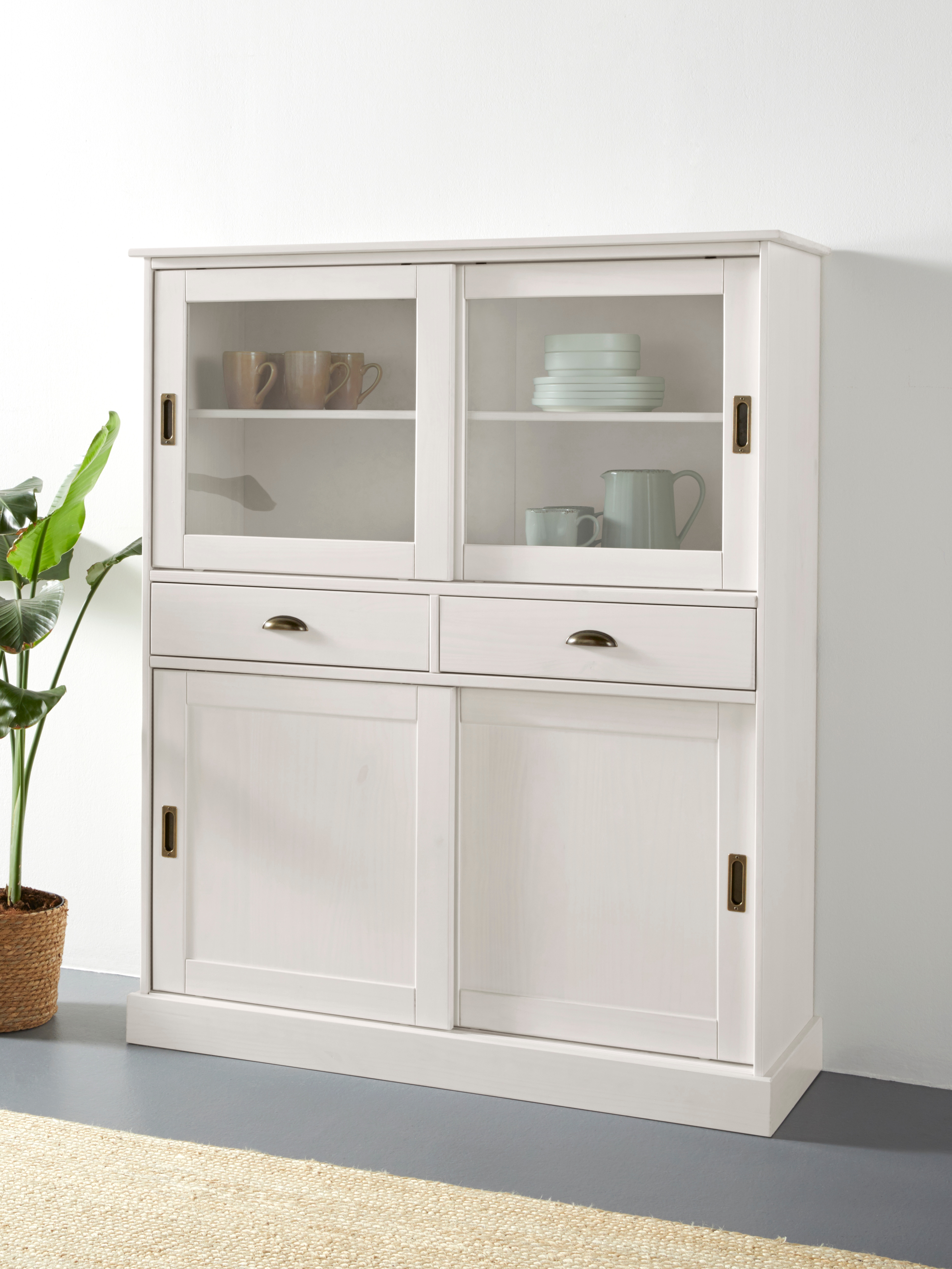 OTTO home Highboard "Schröder" Vitrine aus massivem Kiefernholz, Breite 114 cm