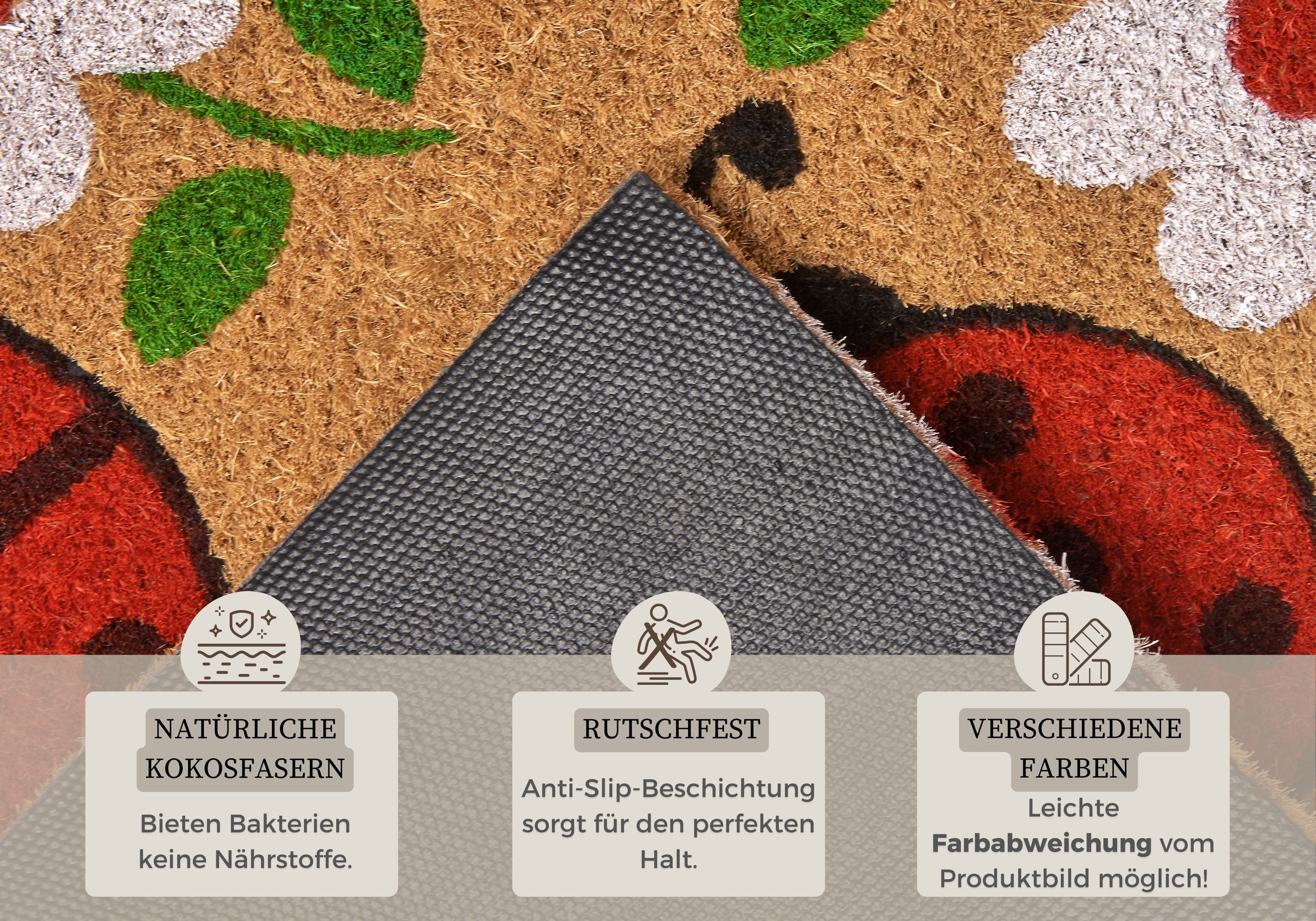 Thumbnail - HANSE Home Fußmatte "Lady Beetle, Türmatte", rechteckig, 15 mm Höhe, Kokos, Schmutzfangmatte, Outdoor, Rutschfest, Innen...