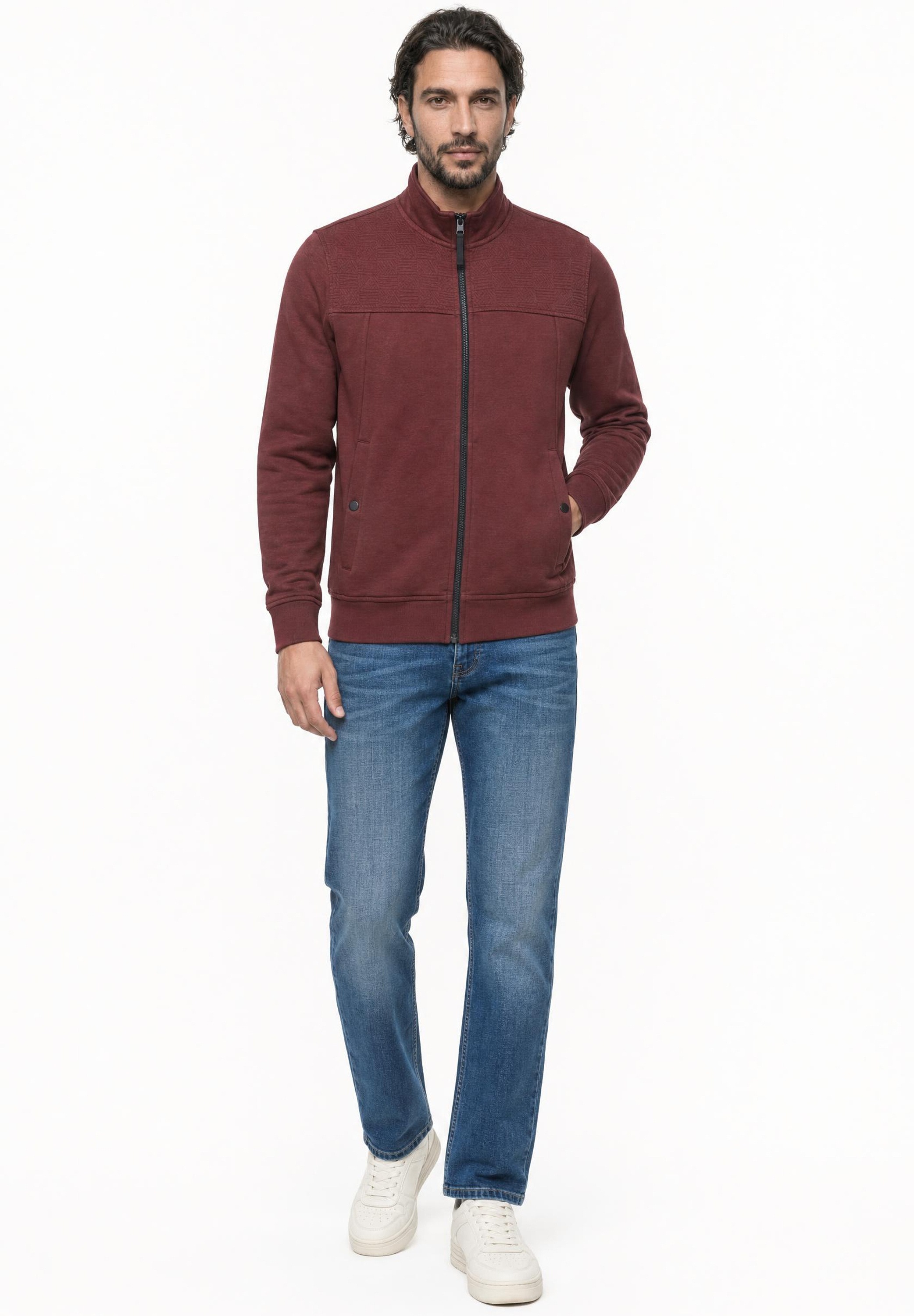 STREET ONE MEN Fleecejacke ohne Kapuze mit Stehkragen