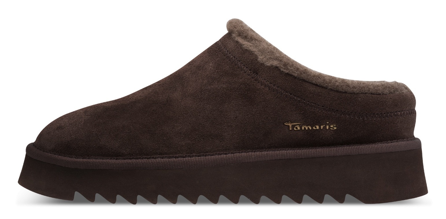 Tamaris Hausschuh, Clogs, Bequemschuh mit Fellimitat-Kragen