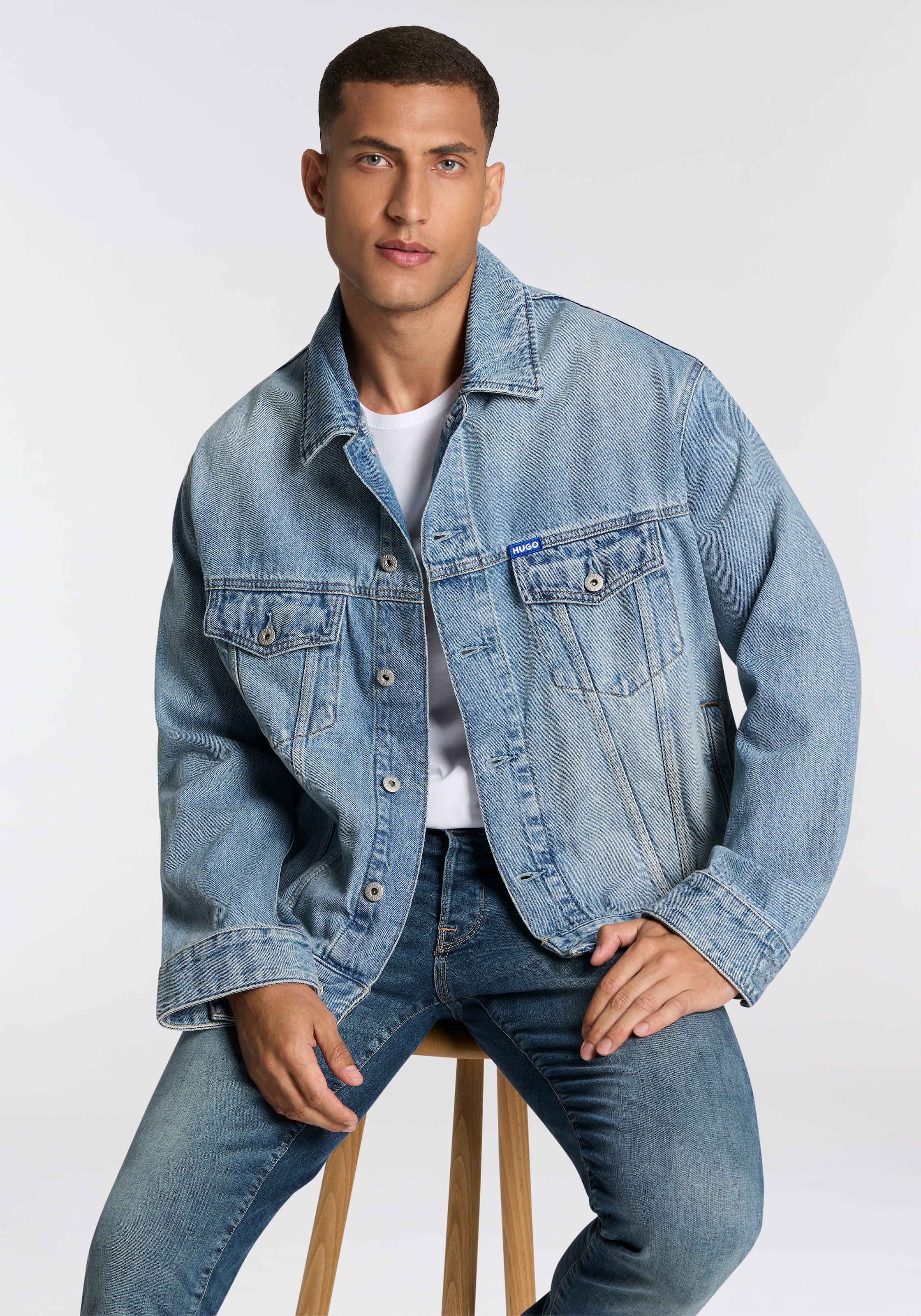 HUGO Blue Jeansjacke "Kirkby", loose fit, Stone-washed-Effekt günstig online kaufen