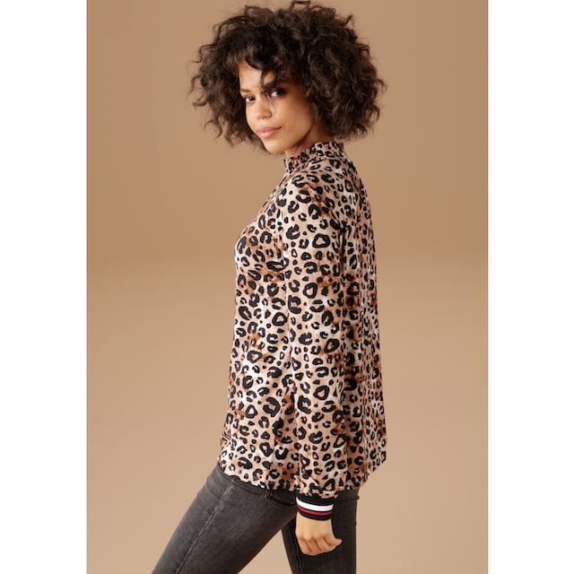 Aniston CASUAL Langarmshirt, mit trendigem Animal-Print und gestreiften  Bündchen für bestellen | BAUR