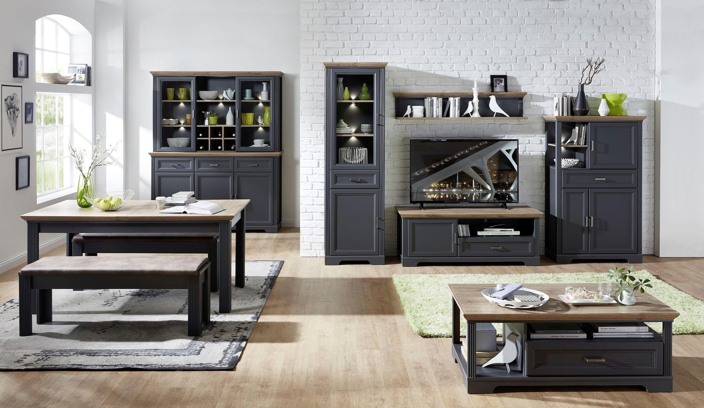 Innostyle Vitrine »Jasmin«, (1 Sideboard und 1 Aufsatzvitrine), 2-teilig