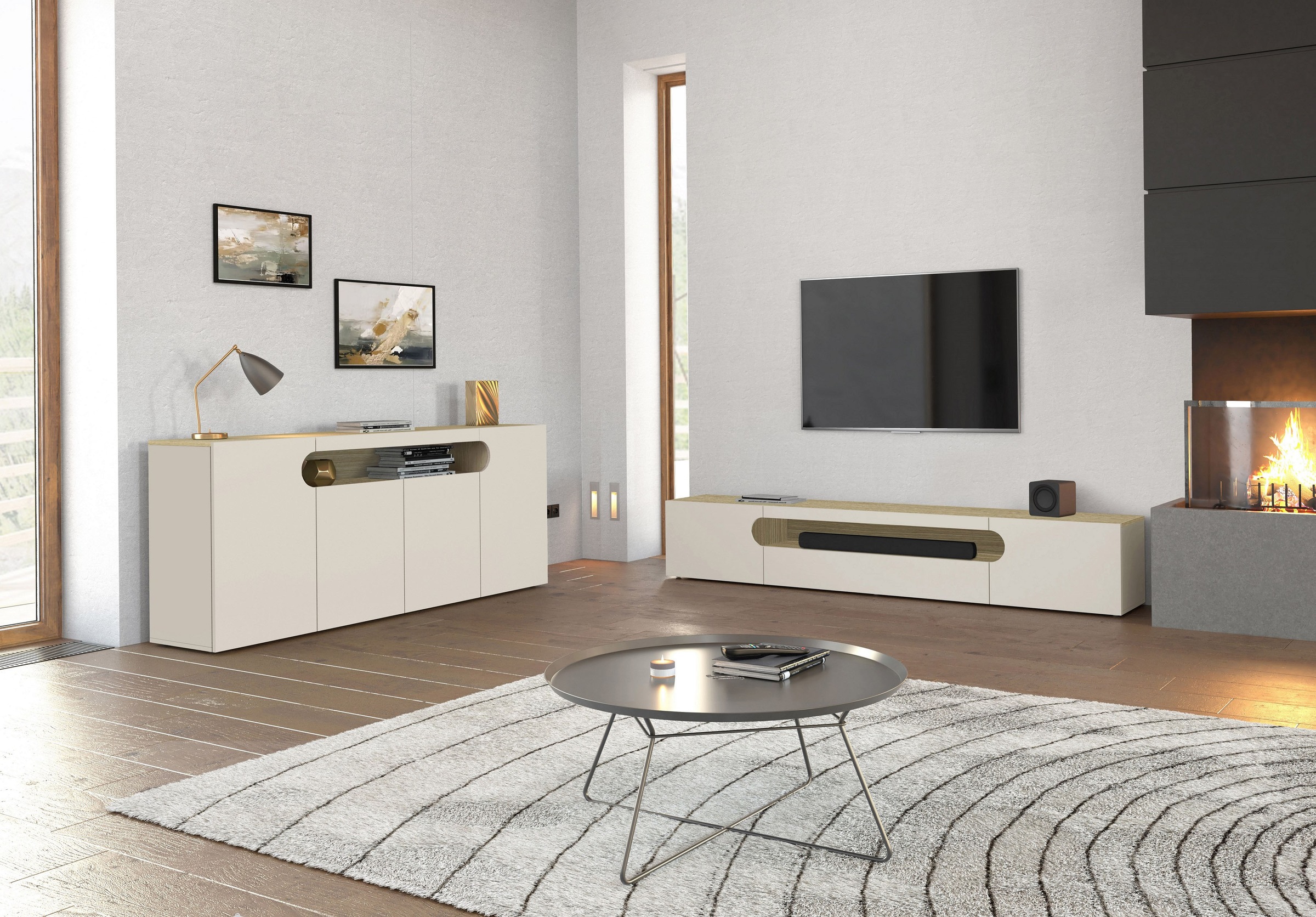 Home affaire Lowboard "REAL TV-Möbel, 240 cm breit, 40/60 cm hoch, Hochglan günstig online kaufen