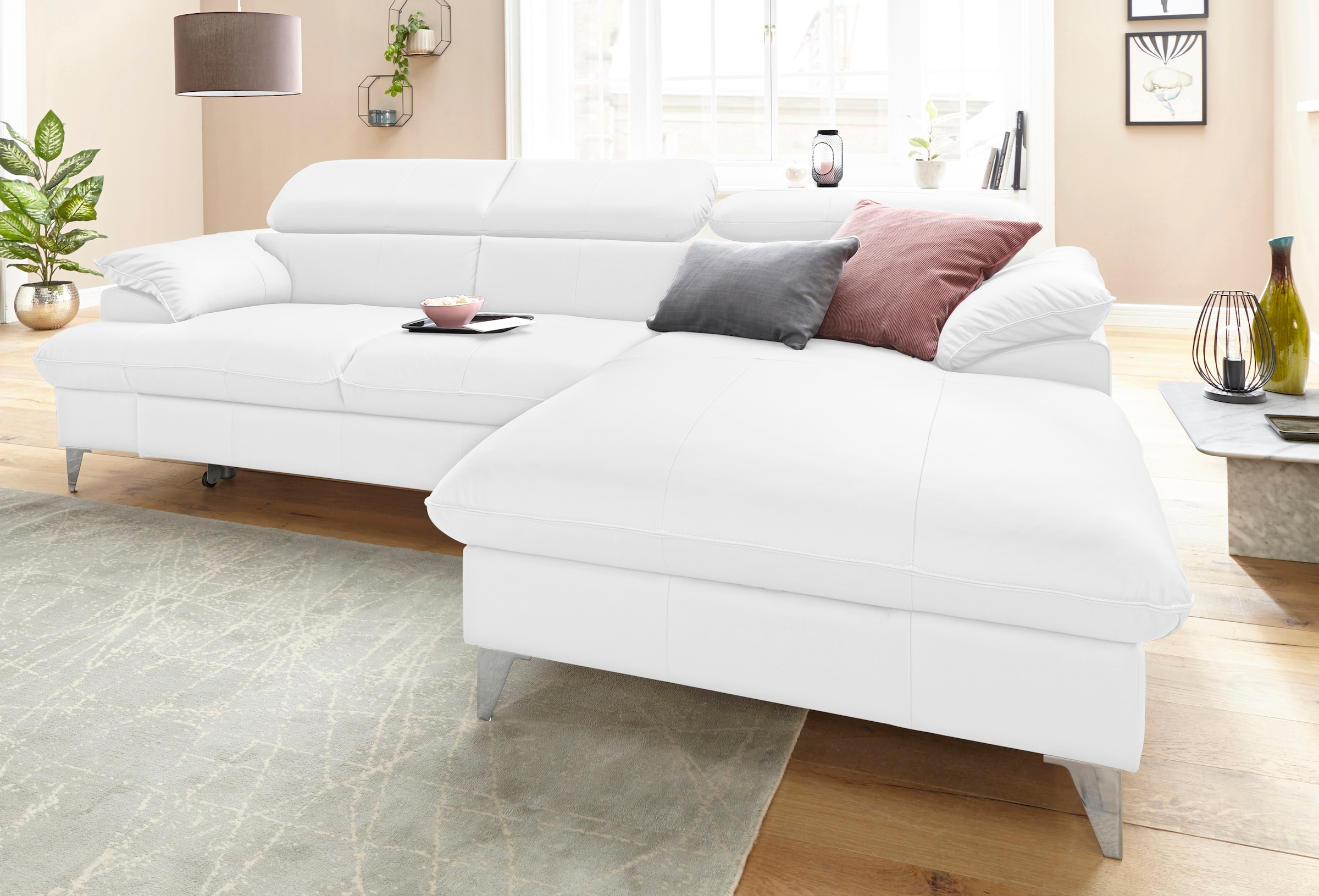 COTTA Polstergarnitur »Caluso L-Form«, (2 tlg.), Set bestehend aus: Ecksofa mit Kopfteilverstellung & Hocker