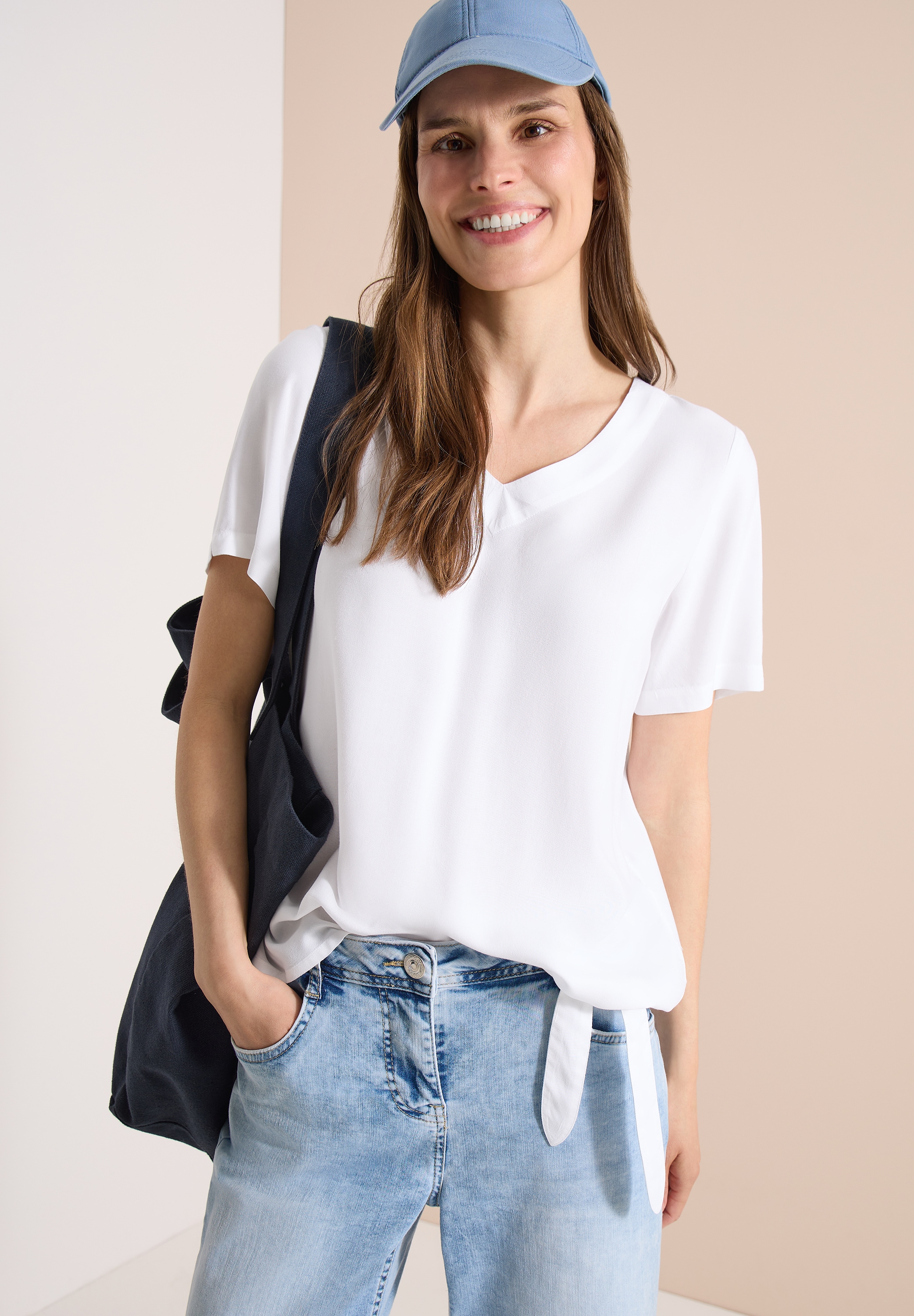 Cecil Kurzarmbluse mit Knotendetail am Saum