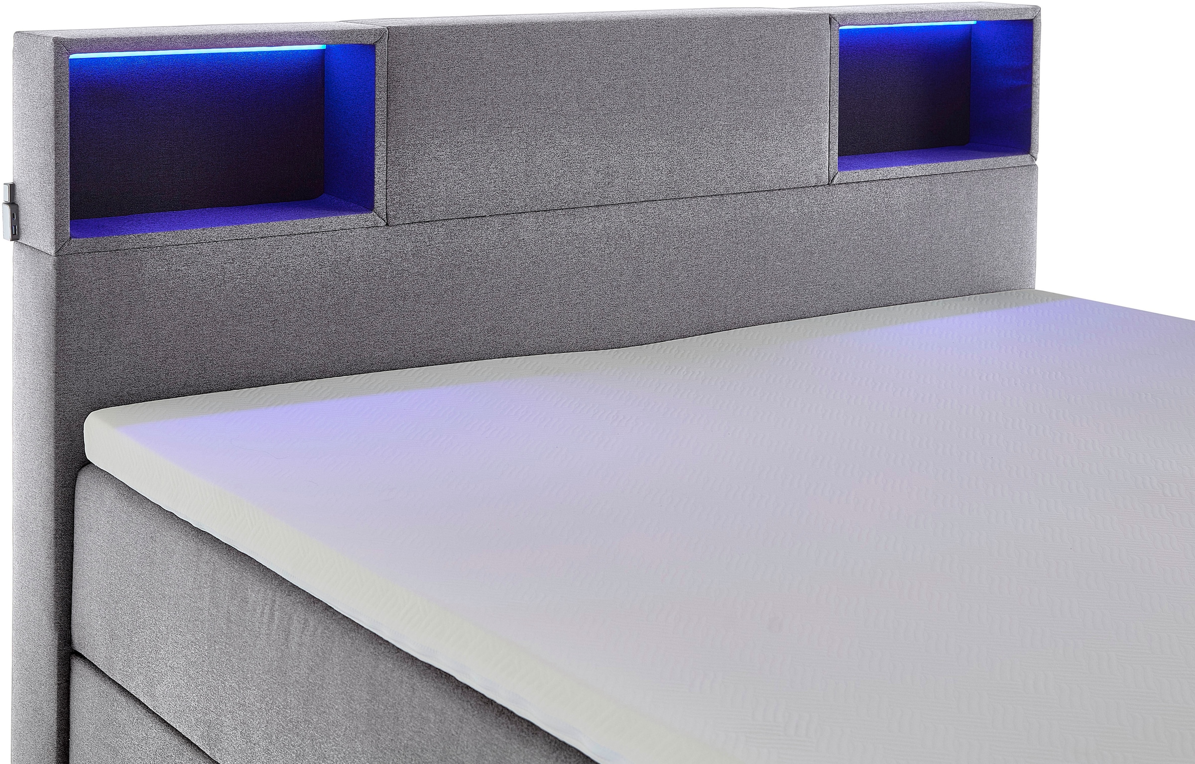 meise.möbel Boxspringbett »Caja mit Bettkasten und Topper«, mit LED ausgestattetes Ablagefach im Kopfteil