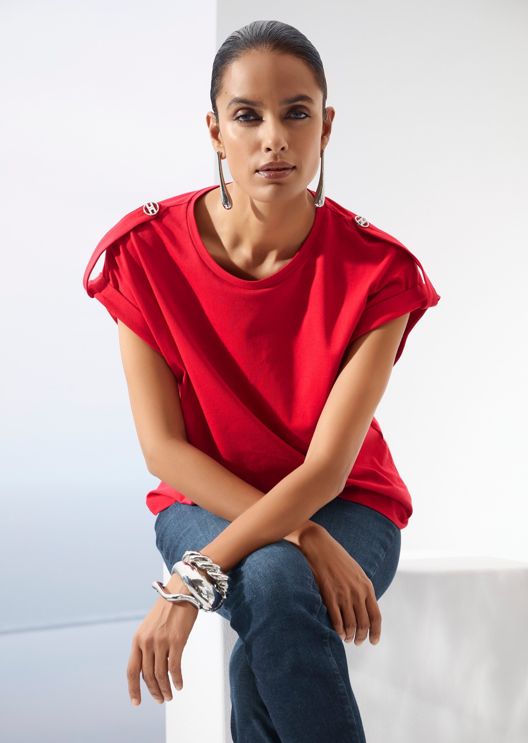Madeleine Basic Short Sleeve Shirt Red 38 3