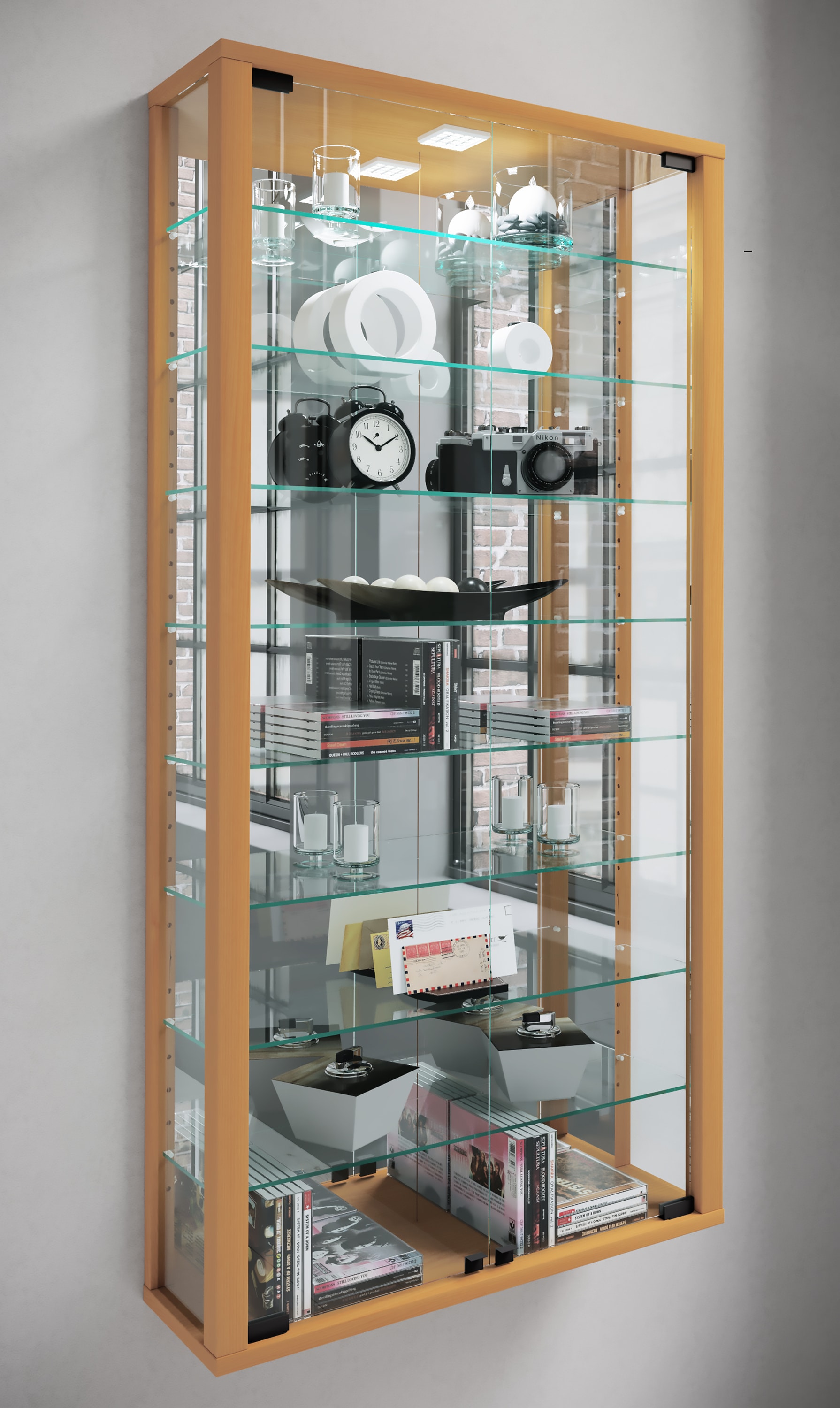 VCM Wandregal »VCM Glasvitrine hängend | Vitrine Glas mit ESG-Sicherheitsglas | Maße ca. H. 115 xx B. 59 x T. 18 cm| Hängevitrine Glas | Modern und platzsparend | Glas Vitrinenschrank - Vitrosa Maxi Spiegel«
