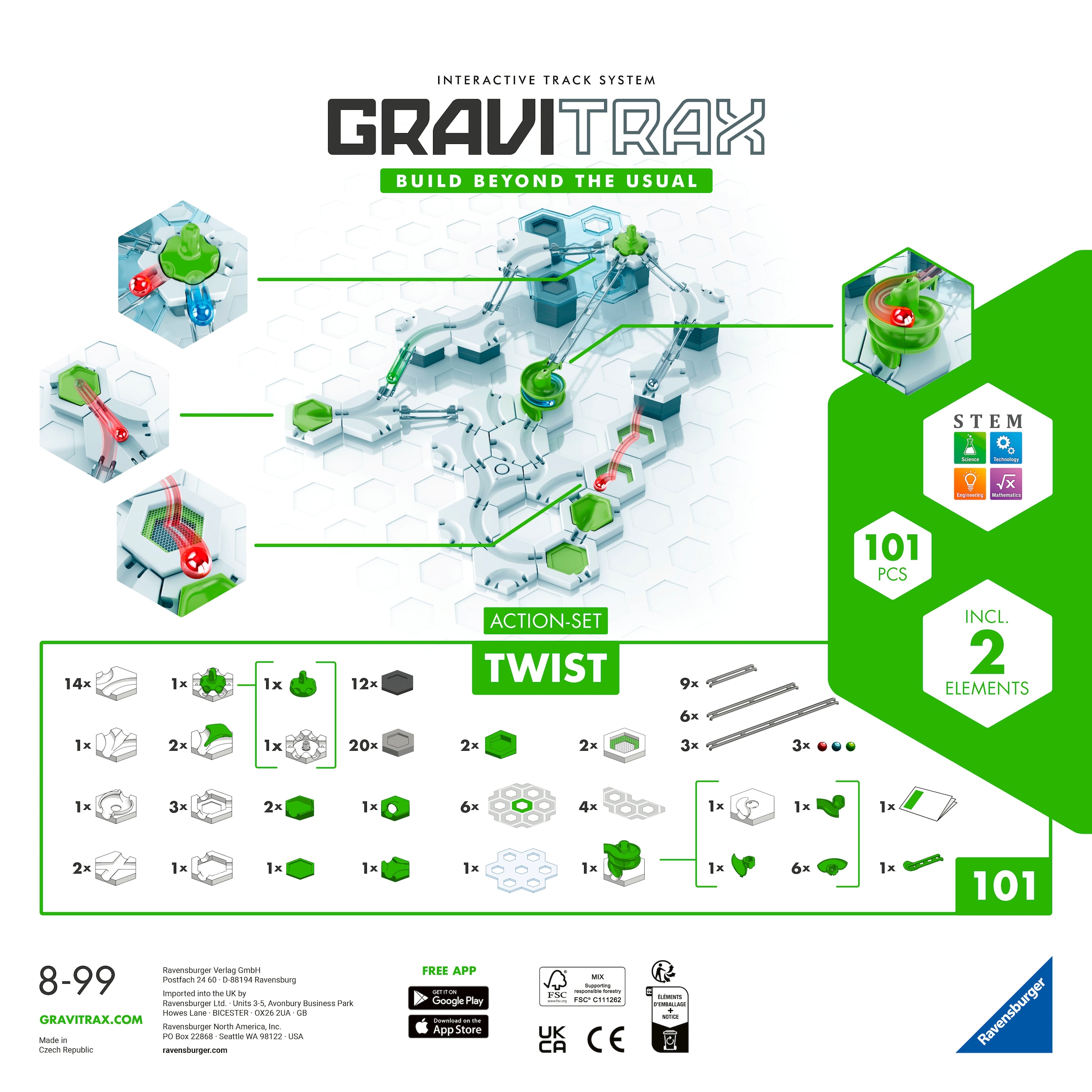 Ravensburger Kugelbahn-Bausatz »GraviTrax Action-Set Twist 50 Jahre Edition«, (Set), Made in Europe; FSC® - schützt Wald - weltweit