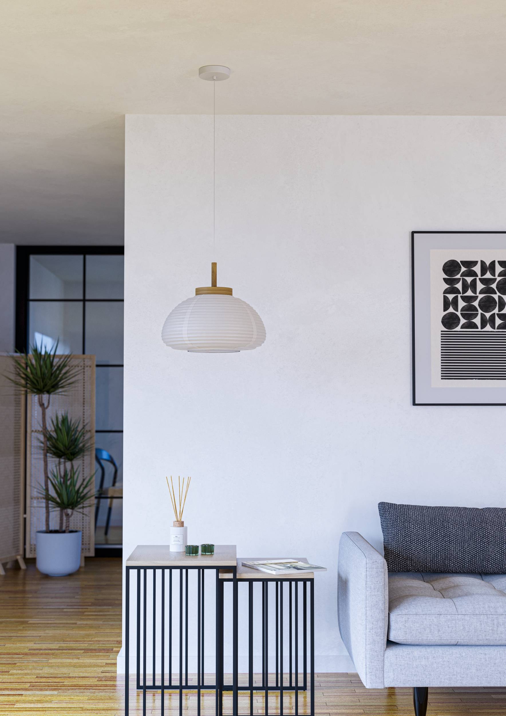 EGLO Hängeleuchte »Summerhill Hängelampe 1-fach, Japan-Stil, Metall, Holz und Papier, E27« E27 1 Stk.